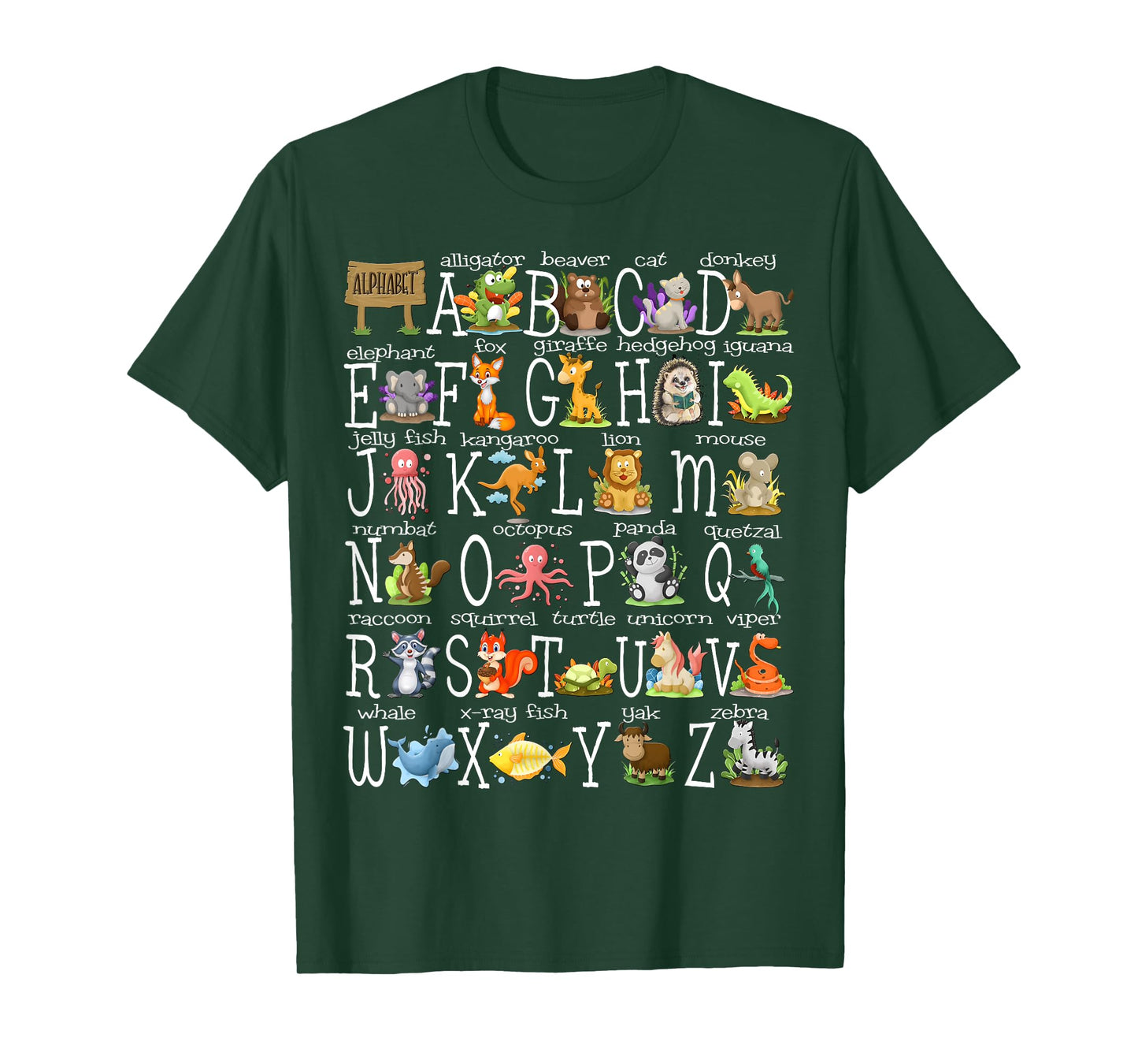 Back to School Kids Cute Animals A-Z Alphabet ABCs Teacher T-Shirt
