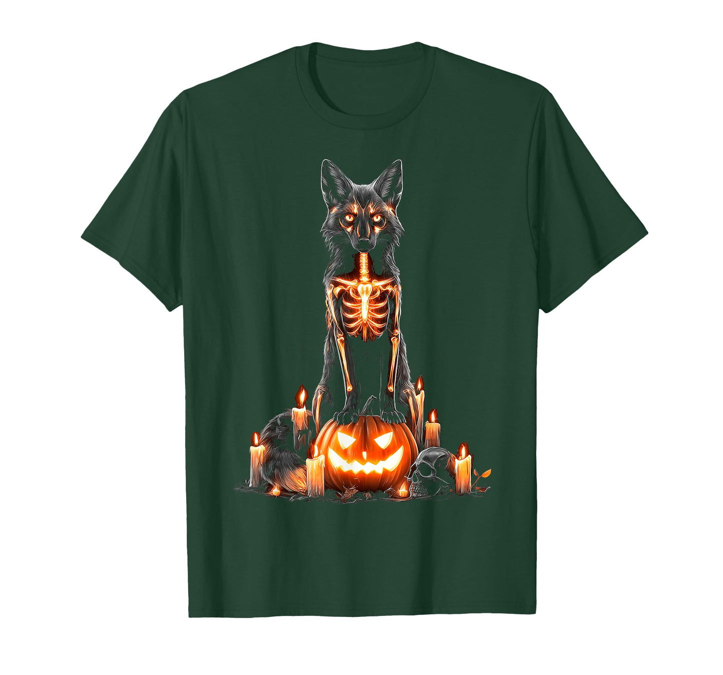 Halloween Fox Skeleton Pumpkin Candle Skull Animal Halloween T-Shirt