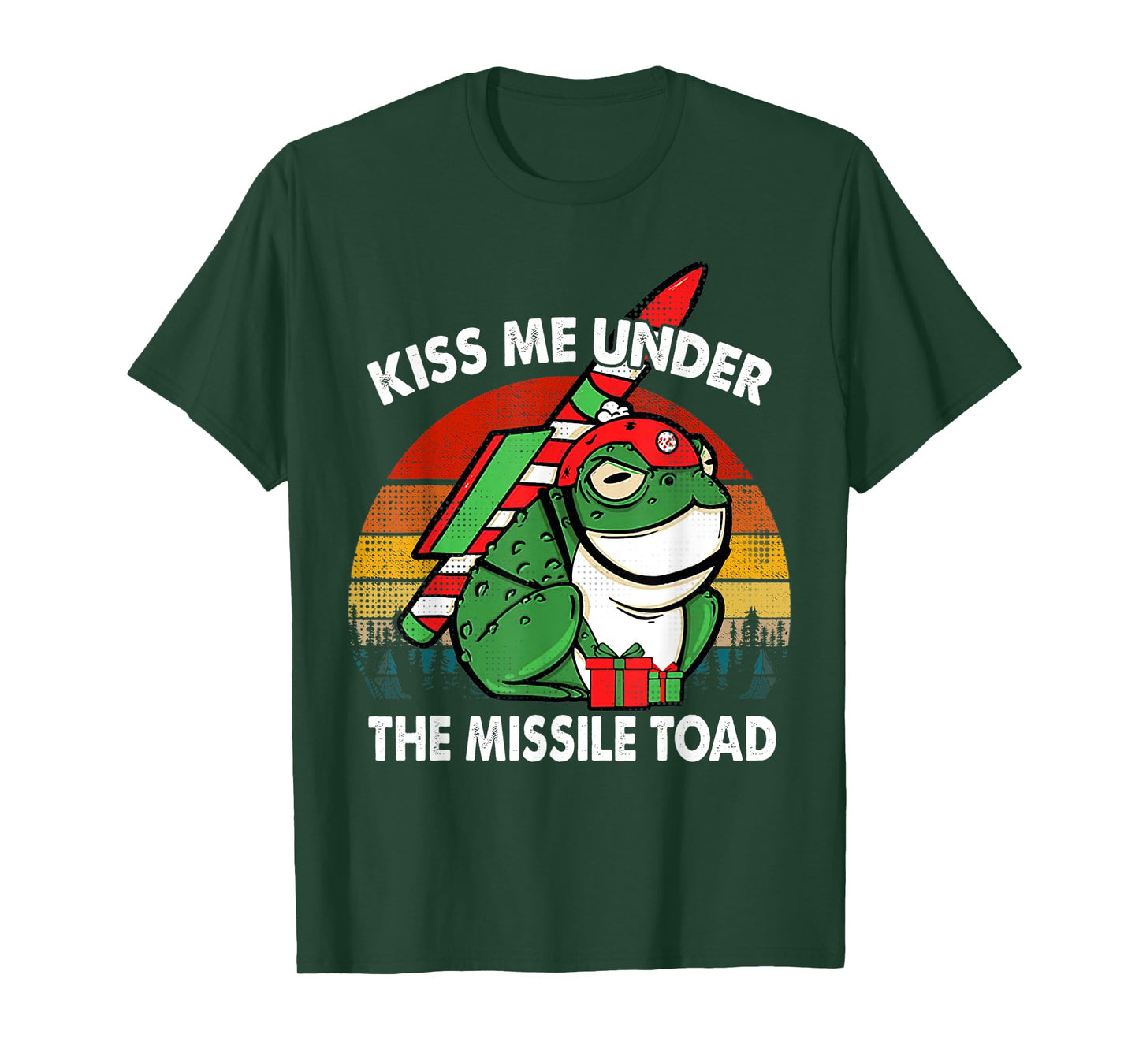 Retro Kiss Me Under The Missile Toad Funny Xmas Holiday T-Shirt
