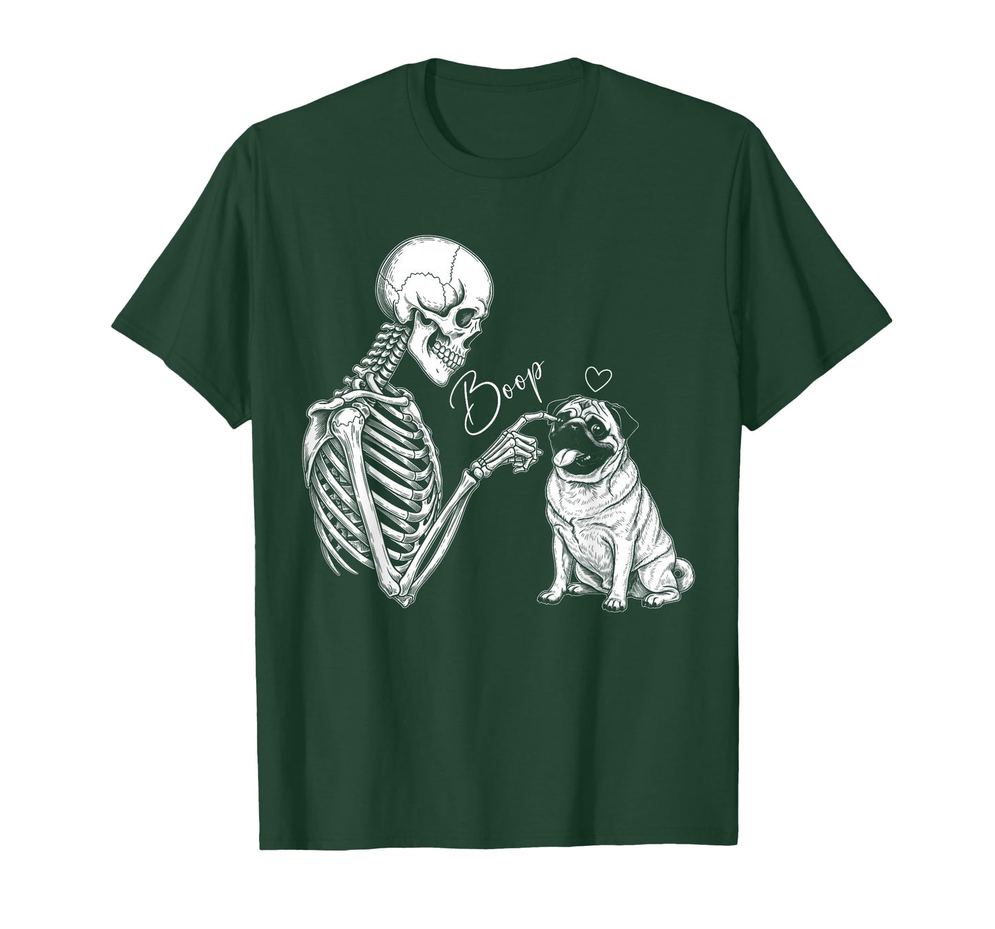 Cute Pug Spooky Boop Skeleton Hand Touch Nose Pug Halloween T-Shirt