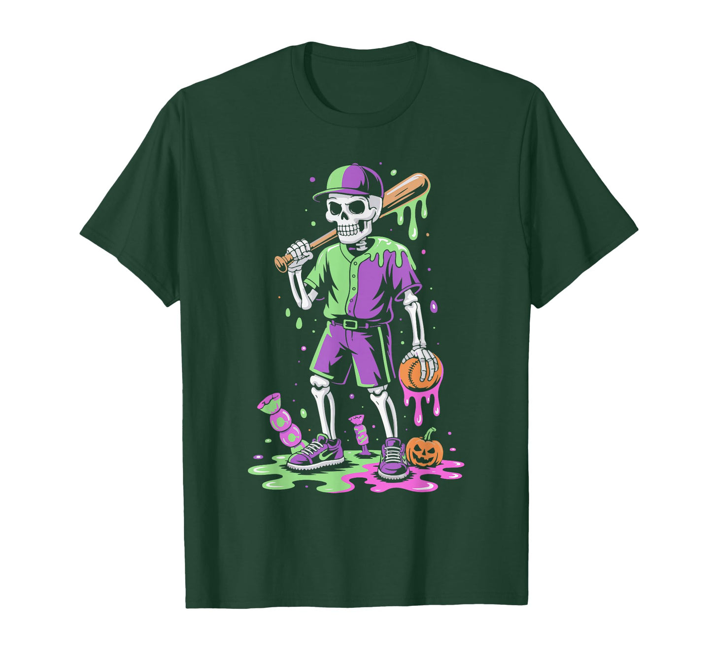Funny Baseball Skeleton Ice Cream Drip Softball Boys Youth T-Shirt