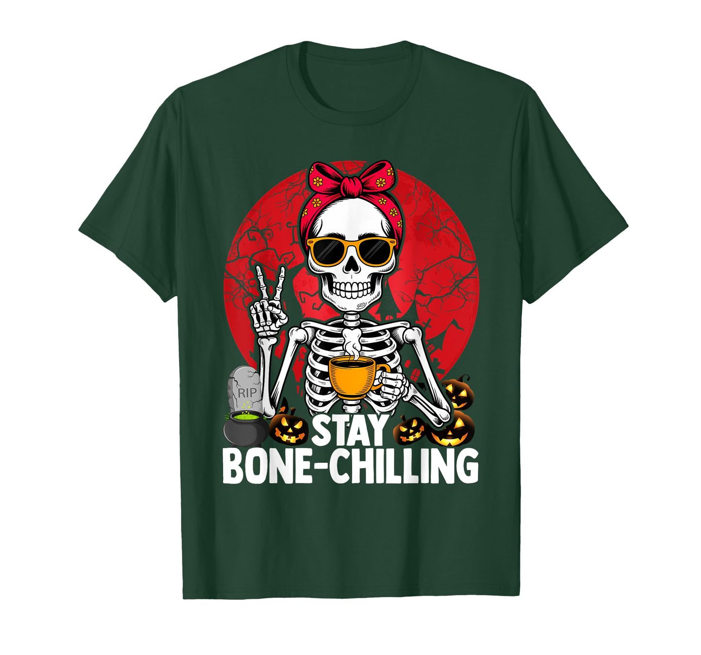 Skeleton Drinking Coffee Halloween Costume Funny Bones T-Shirt