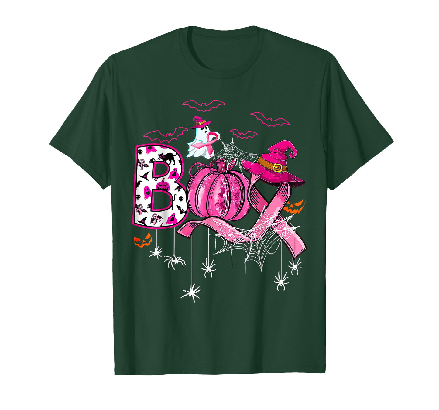 Boo Halloween Pumpkin Pink Ribbon Witch Breast Cancer T-Shirt
