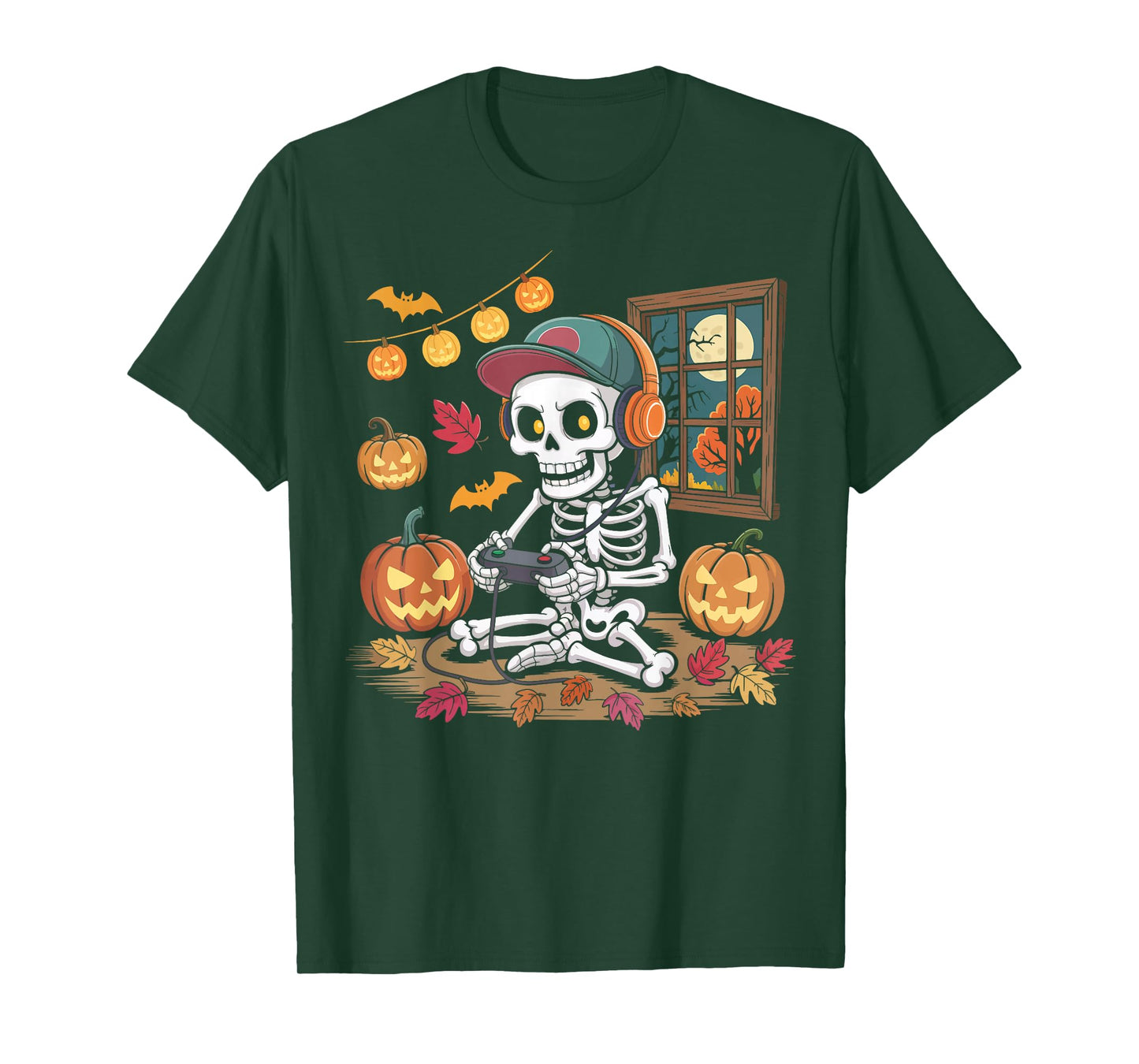 Halloween Skeleton Gamer Bruh Funny Video Gaming Boys Kids T-Shirt