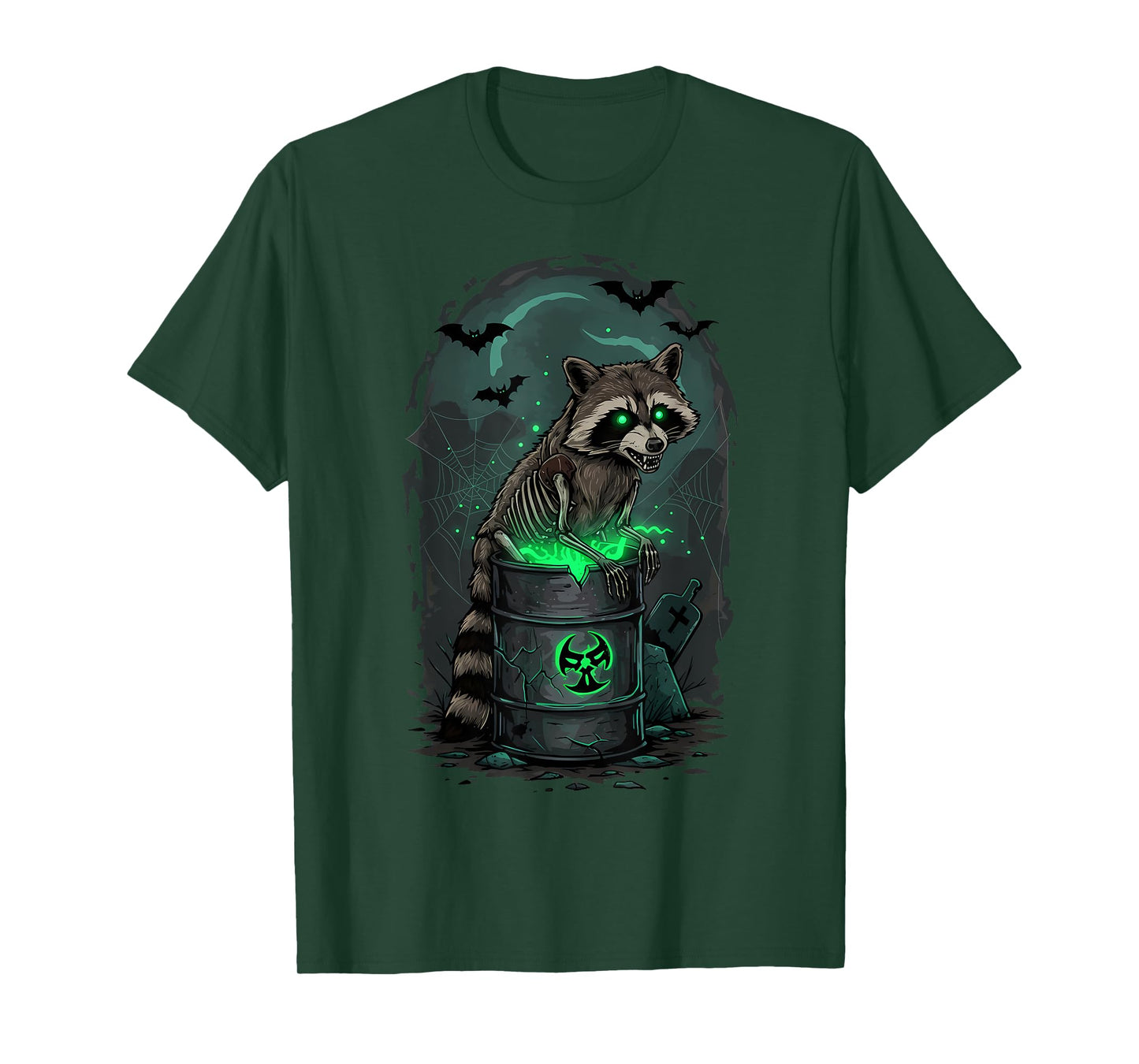 Radioactive Raccoon Skeleton Halloween Eerie Design T-Shirt