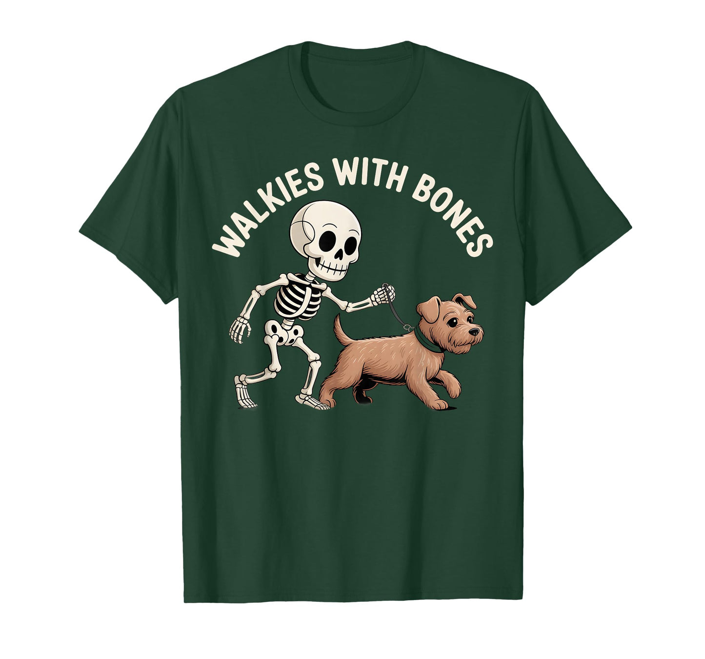 Walkies with Bones Funny Skeleton Dog Walking Art T-Shirt
