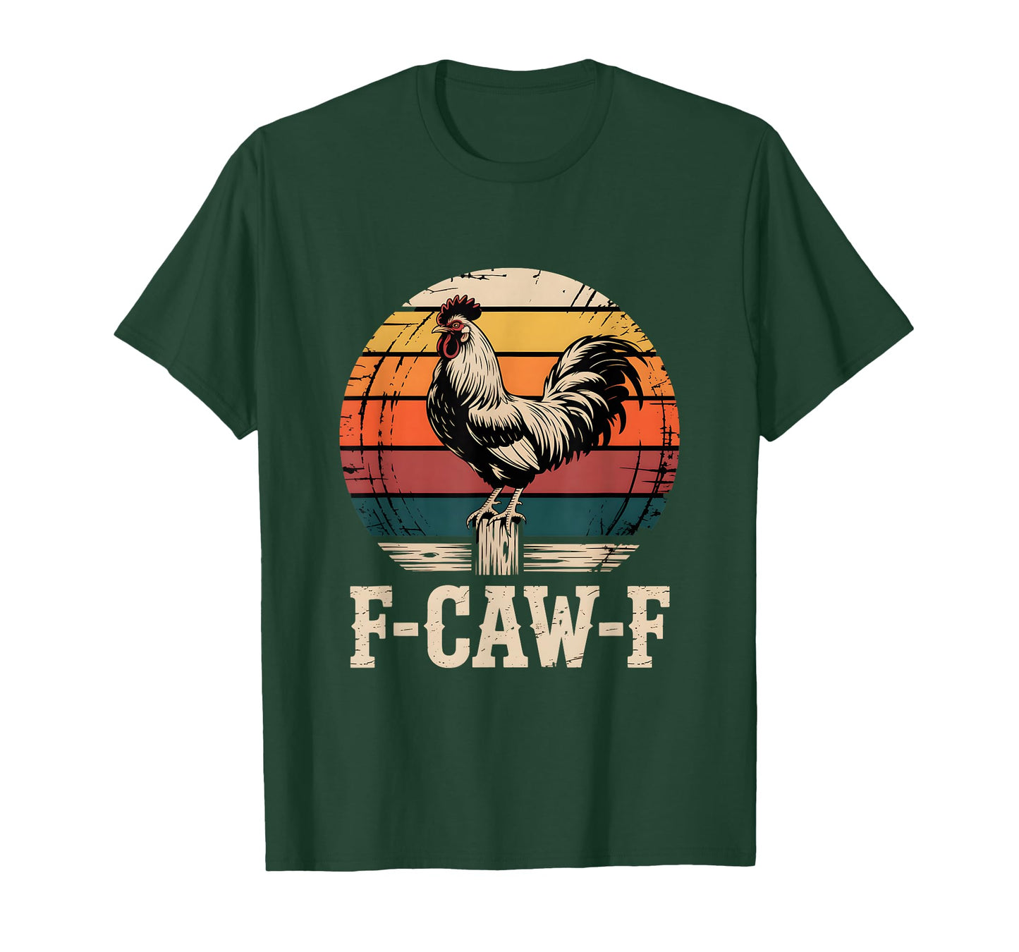 F-Caw-F Witty Rooster Vintage Sunset T-Shirt