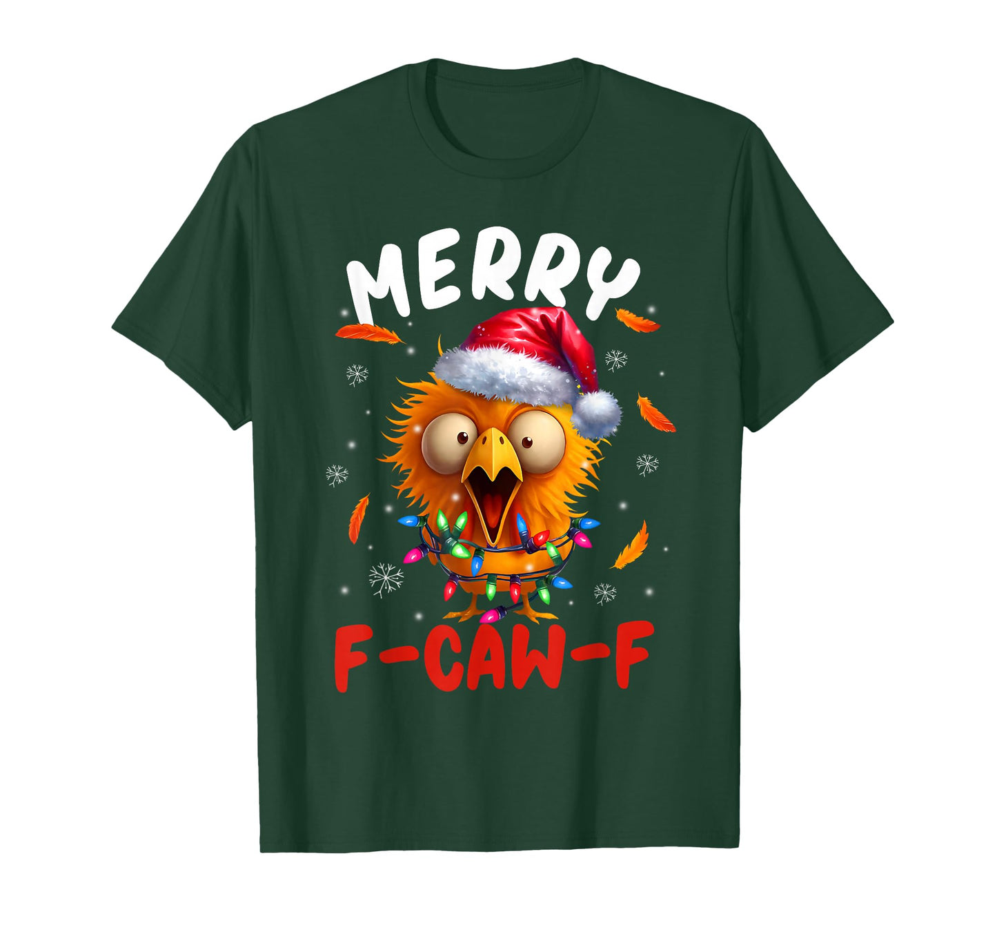 Merry F-Caw-F Christmas Chicken Xmas Lights Rooster Holiday T-Shirt