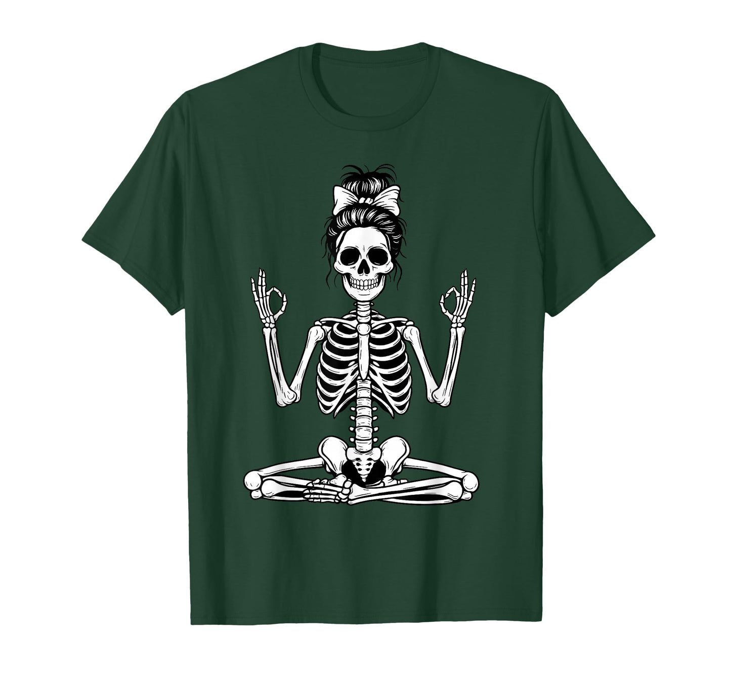 Skeleton Yoga Messy Bun Women Girl Meditation T-Shirt