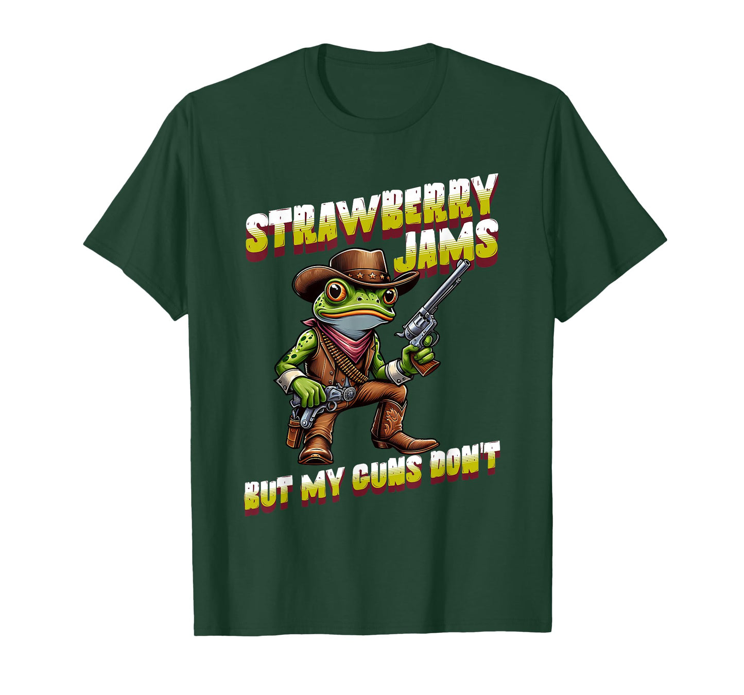 Strawberry Jams But My Guns Don't Funny Frog Cowboy Men T-Shirt