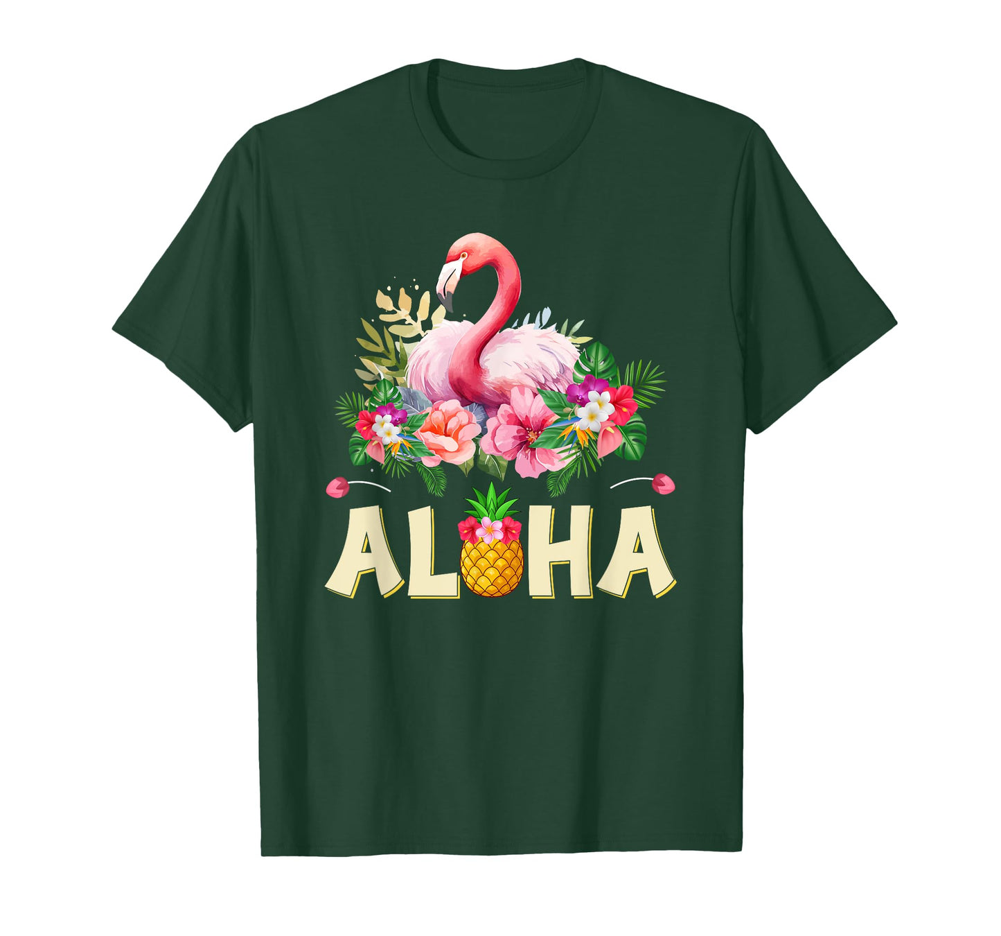 Aloha Flamingo Pineapple Hawaiin Tropical Beach Summer T-Shirt