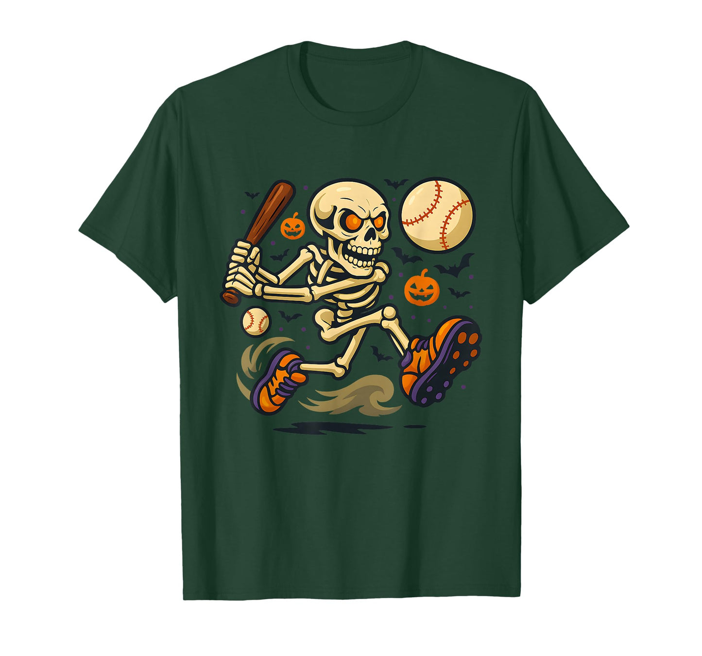 Halloween Skeleton Sports Player Funny Baseball Boys Men T-Shirt