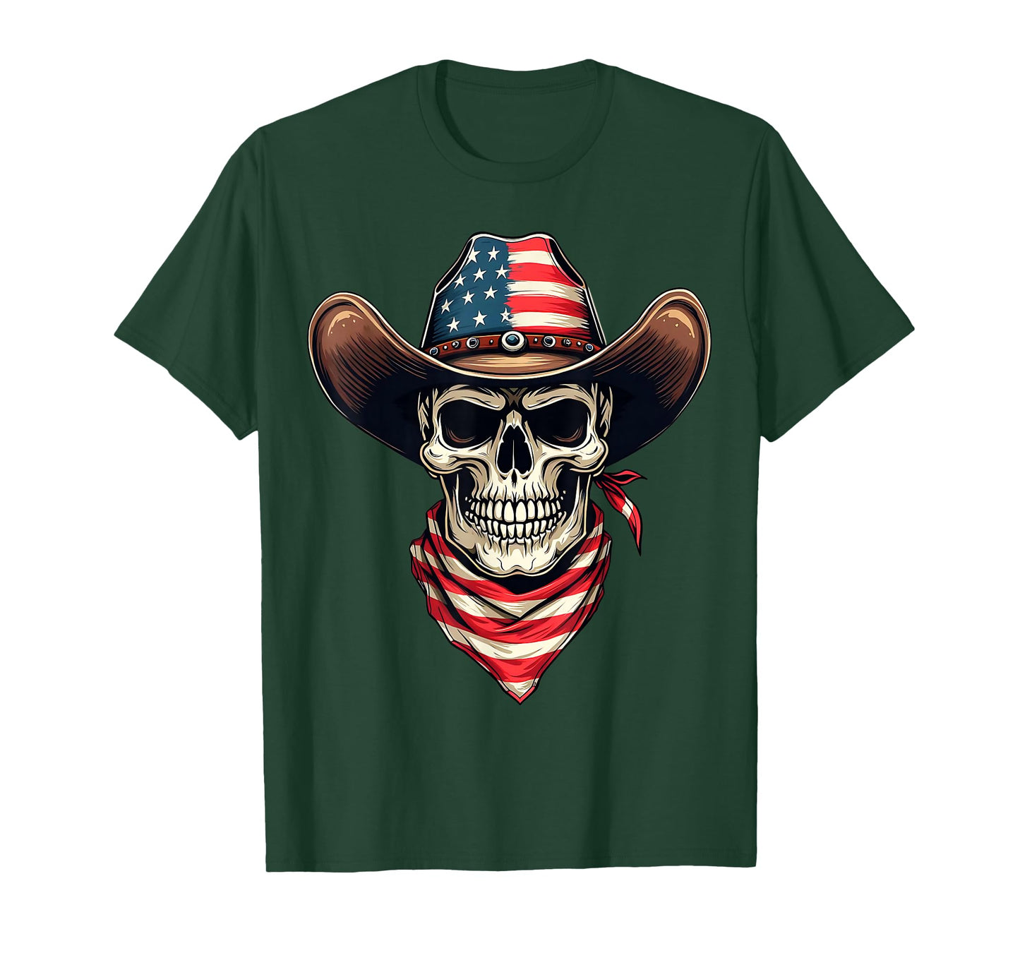 Western Cowboy Skeleton Skull Us American Flag Cowgirl Rodeo T-Shirt