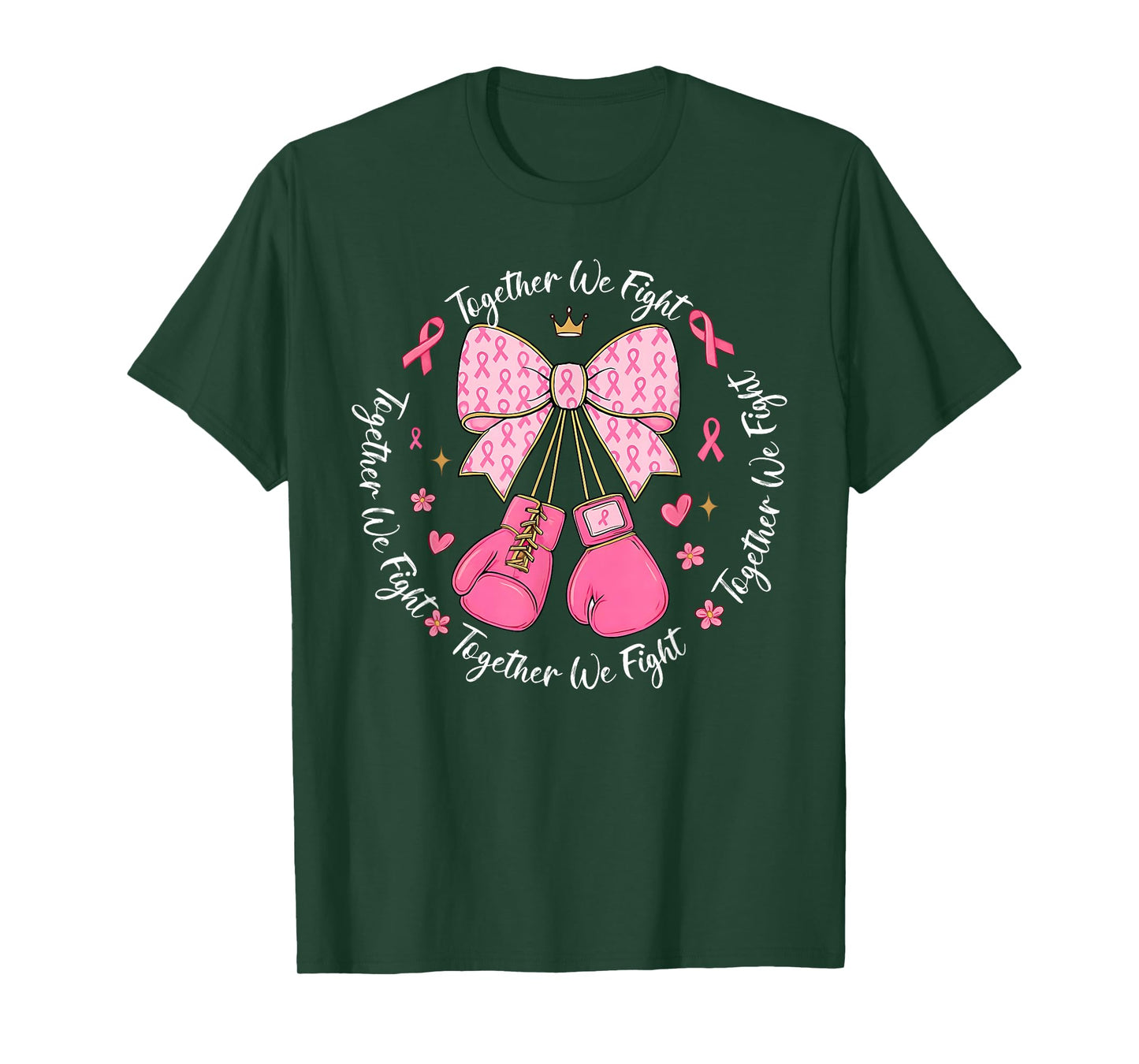 Pink Ribbon Coquette Bow Boxing Gloves Breast Cancer Warrior T-Shirt