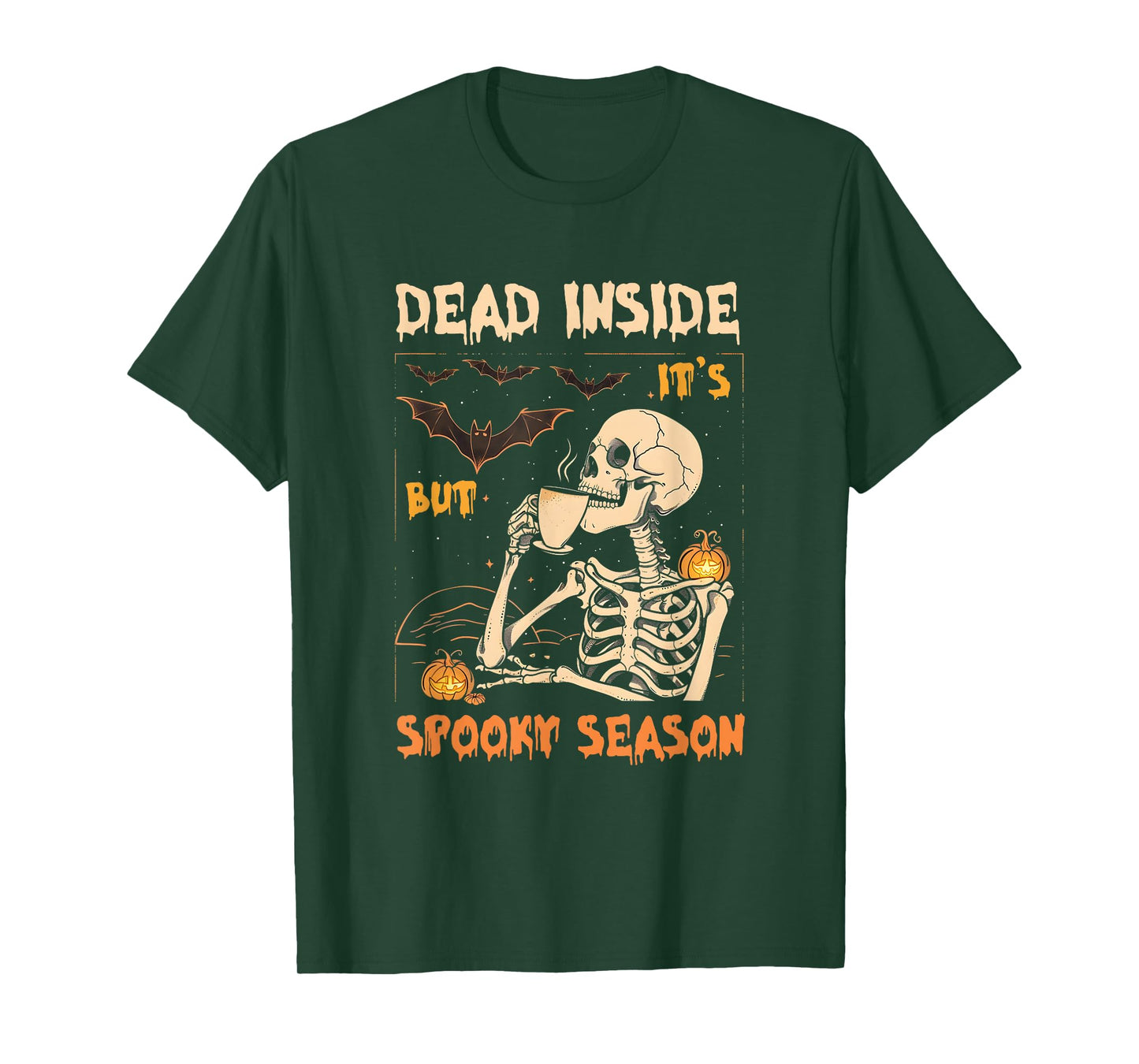 Dead-Inside But Its Spooky Season Pumpkin Skeleton Bats T-Shirt