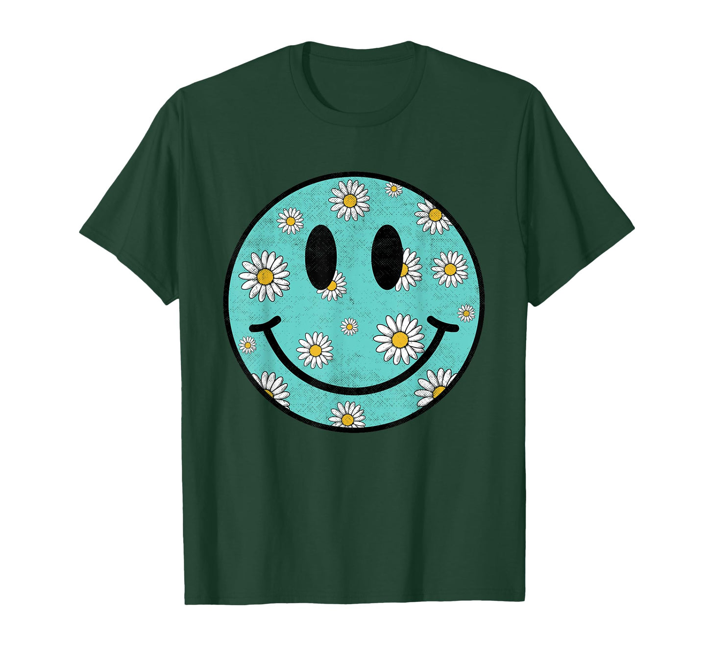 Retro Sunflower Happy Face Checkered Pattern Smile Face T-Shirt