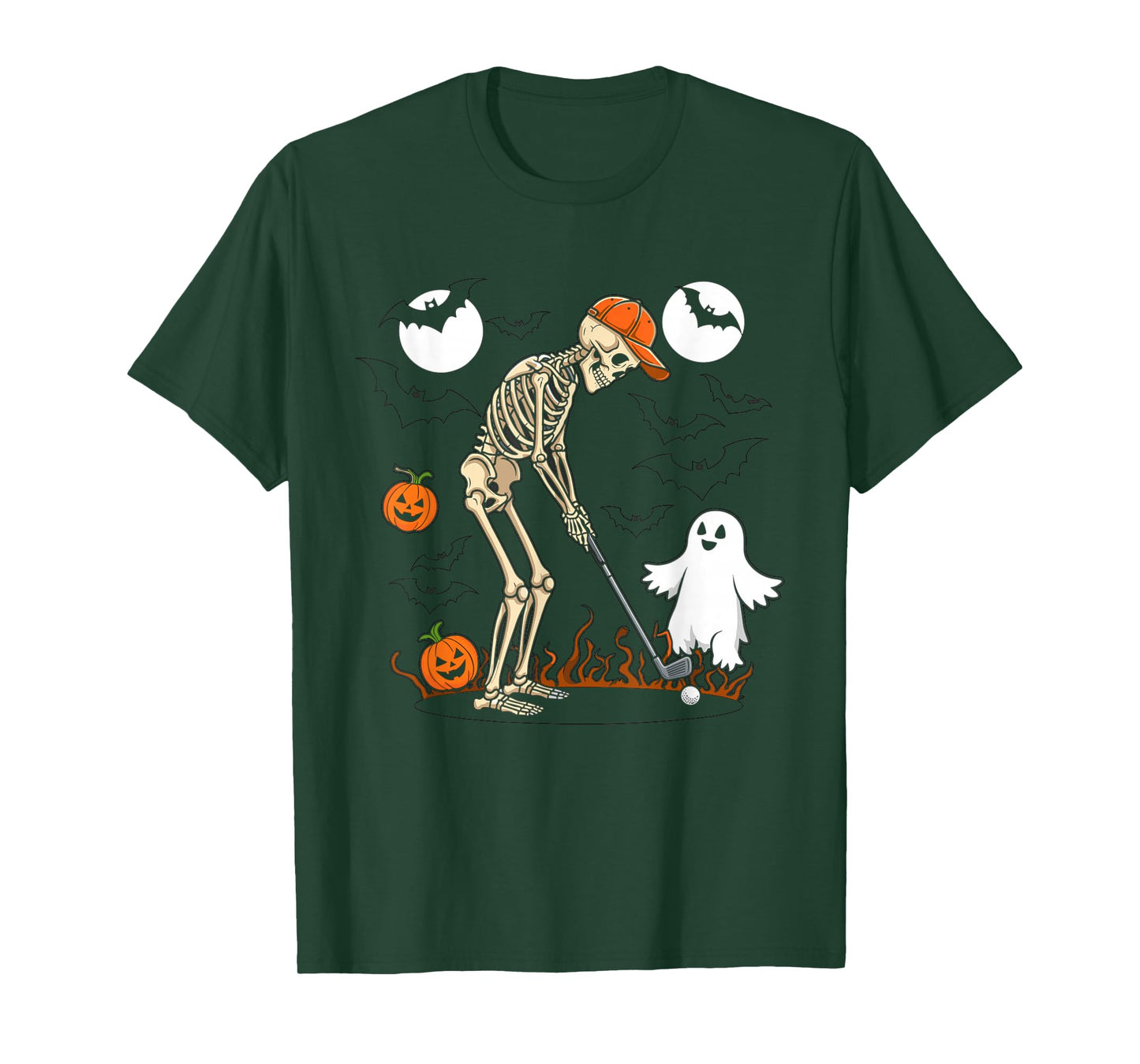 Halloween Skeleton Playing Golf Pumpkin Ghost Scene T-Shirt