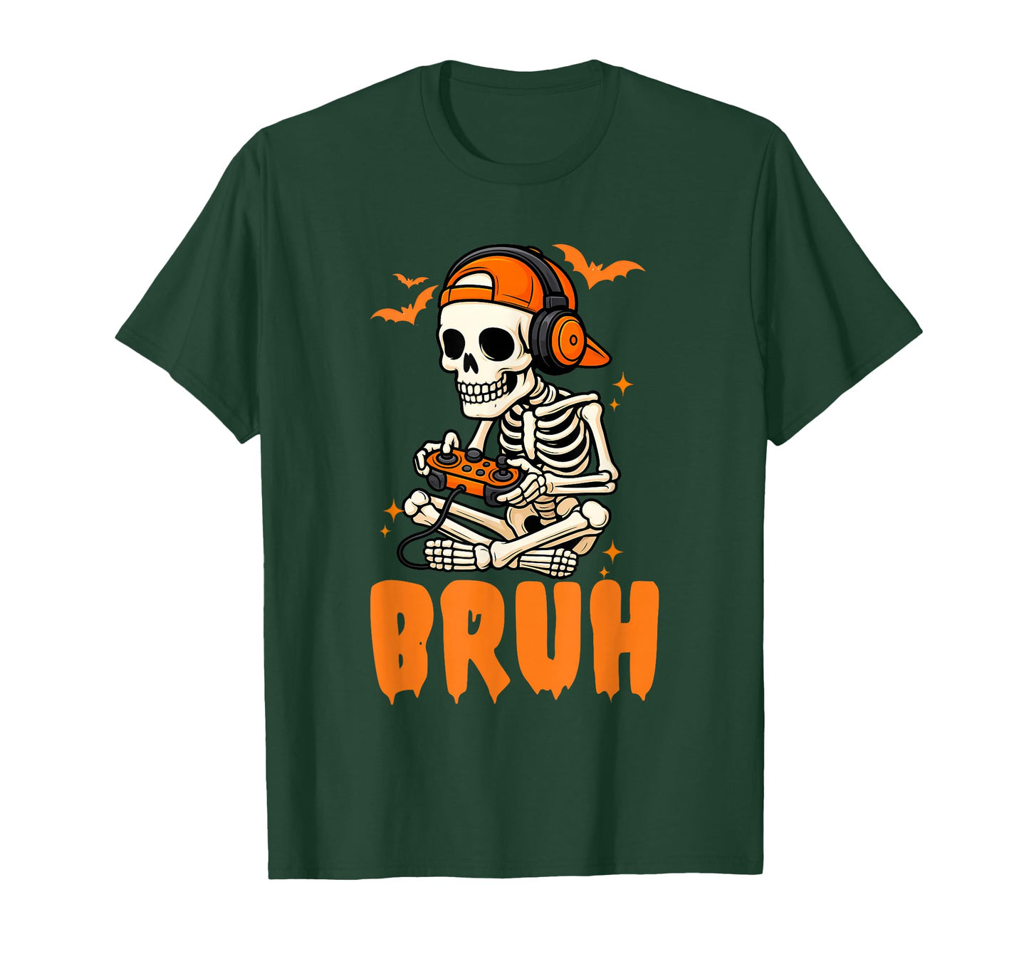 Bruh Gamer Video Gaming Funny Skeleton Halloween Men Boys T-Shirt