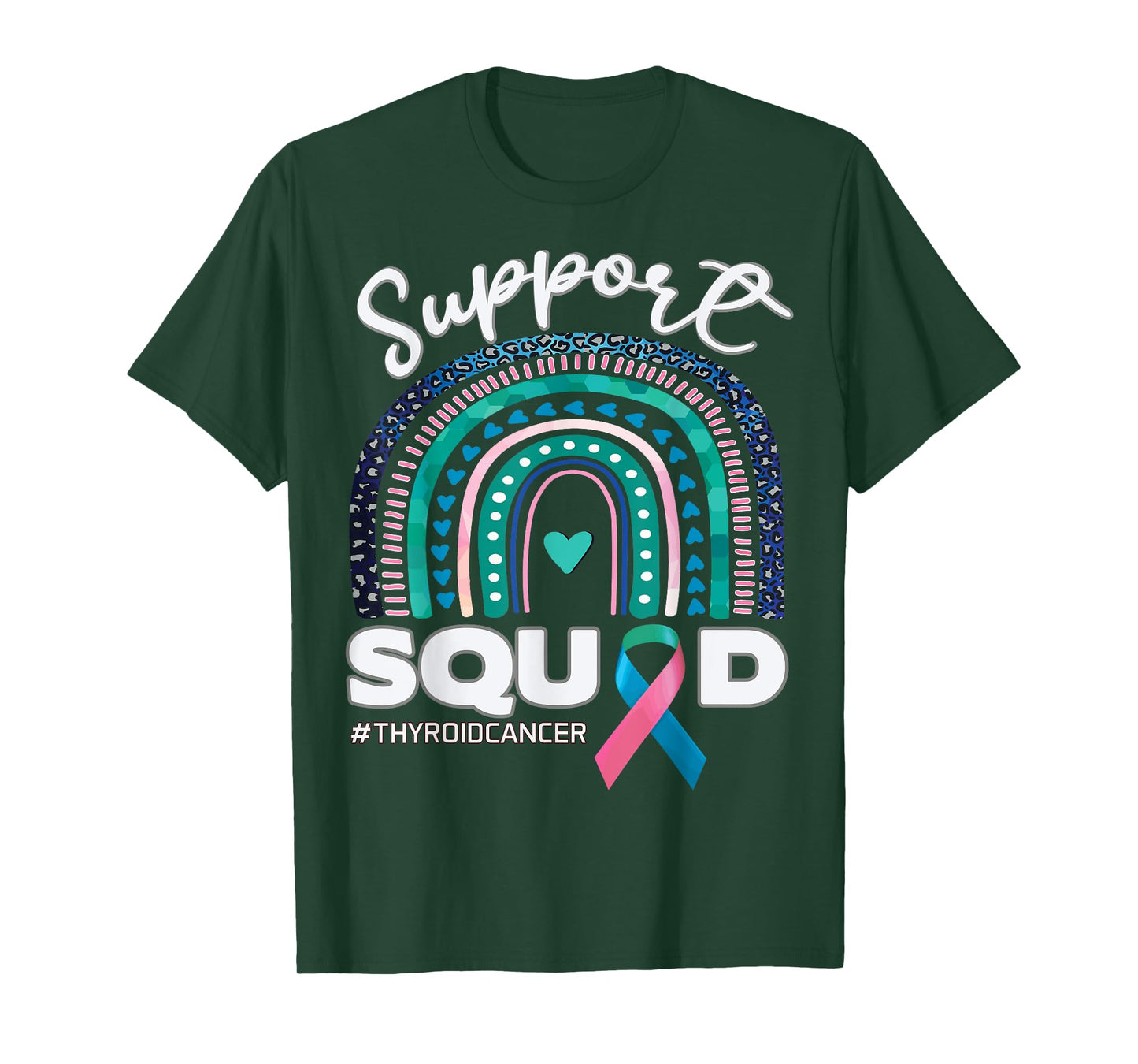 Thyroid Cancer Support Squad Blue Pink Teal Ribbon T-Shirt