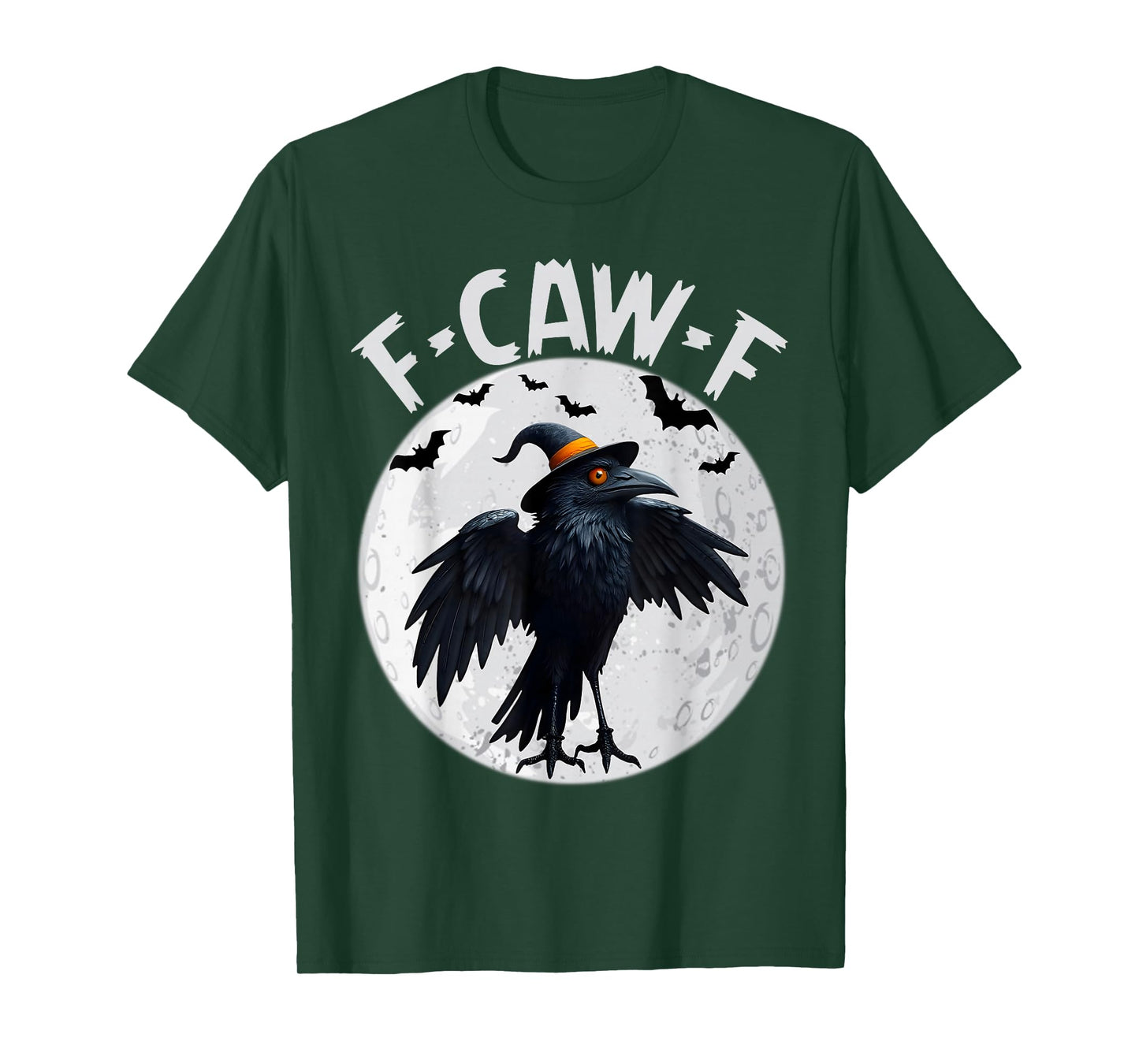 Black Crow Witch Hat F-Caw-F Funny Black Bird Moon Halloween T-Shirt