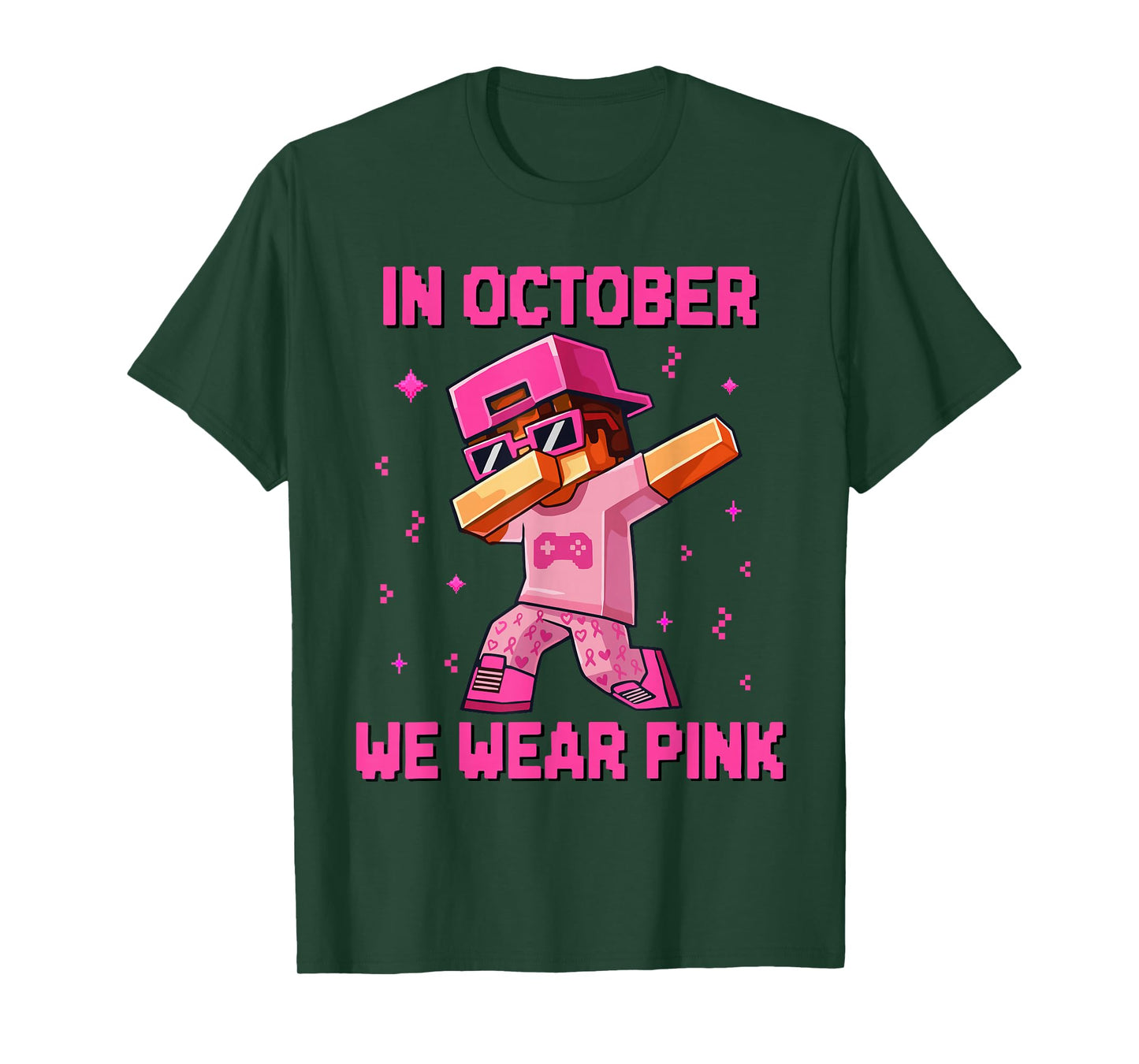 in October We Wear Pink Boys Breast Cancer Awareness Gaming T-Shirt
