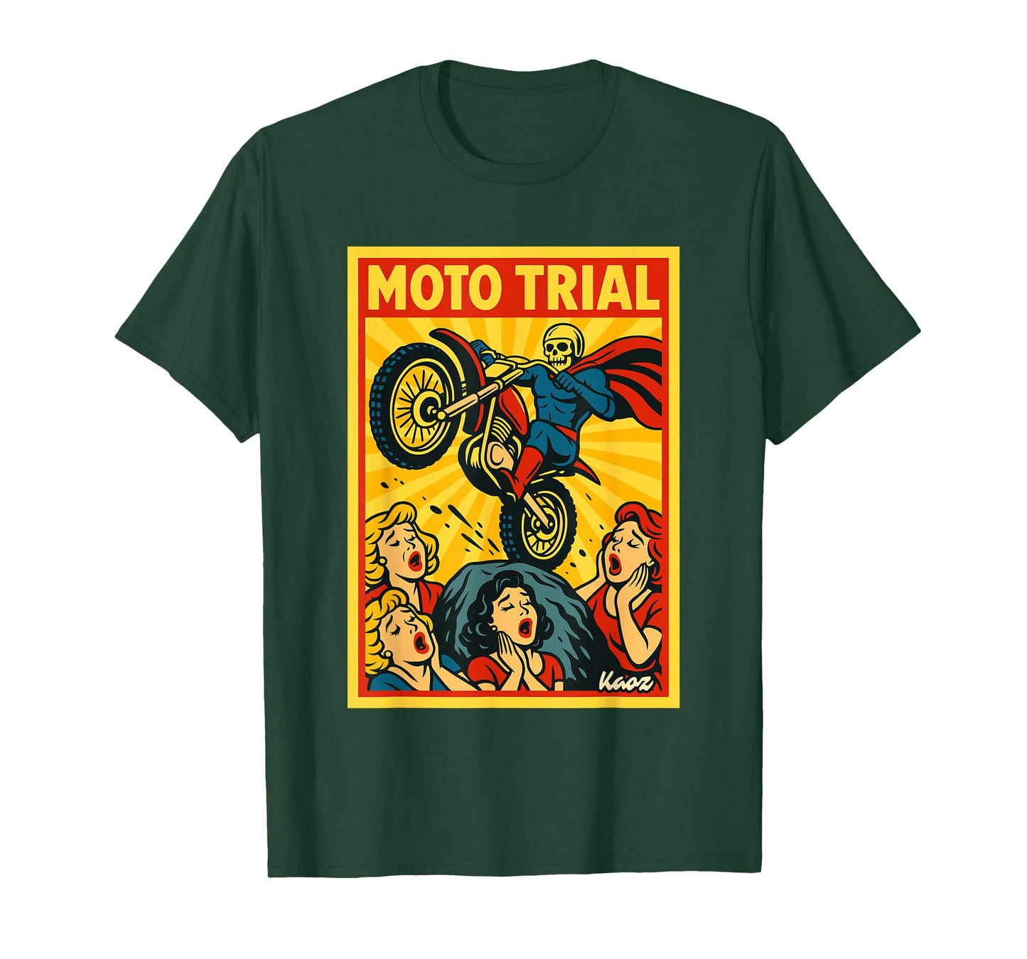 Skeleton Superhero Moto Trial Vintage Comic Art T-Shirt