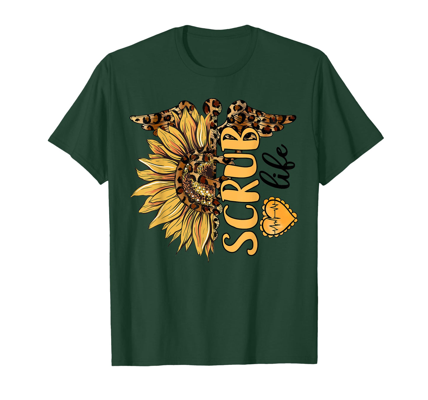Living The Scrub Life Nurse Sunflower Leopard Nursing Womens T-Shirt
