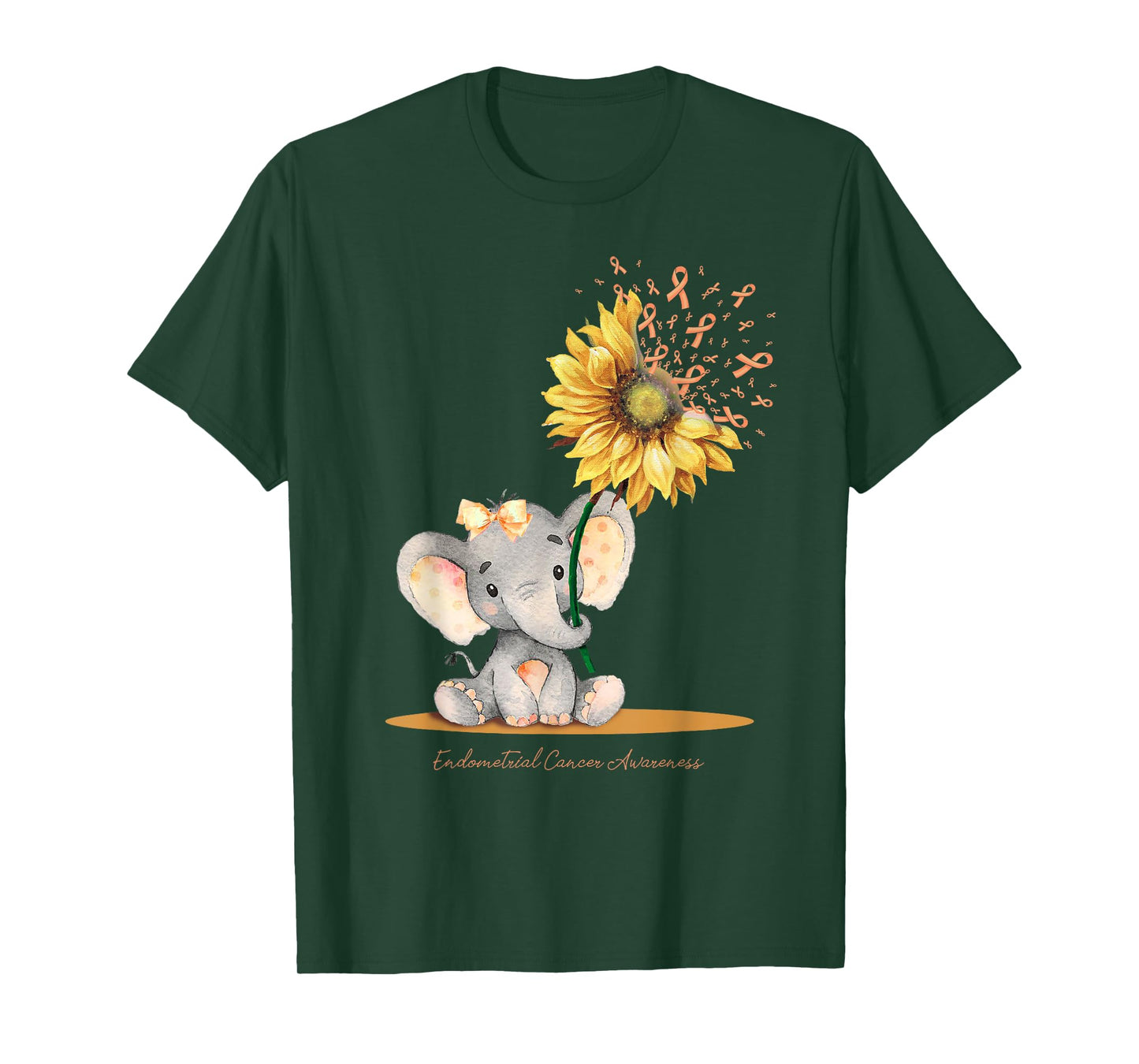 ENDOMETRIAL CANCER AWARENESS Cute Elephant Sunflower Peach T-Shirt