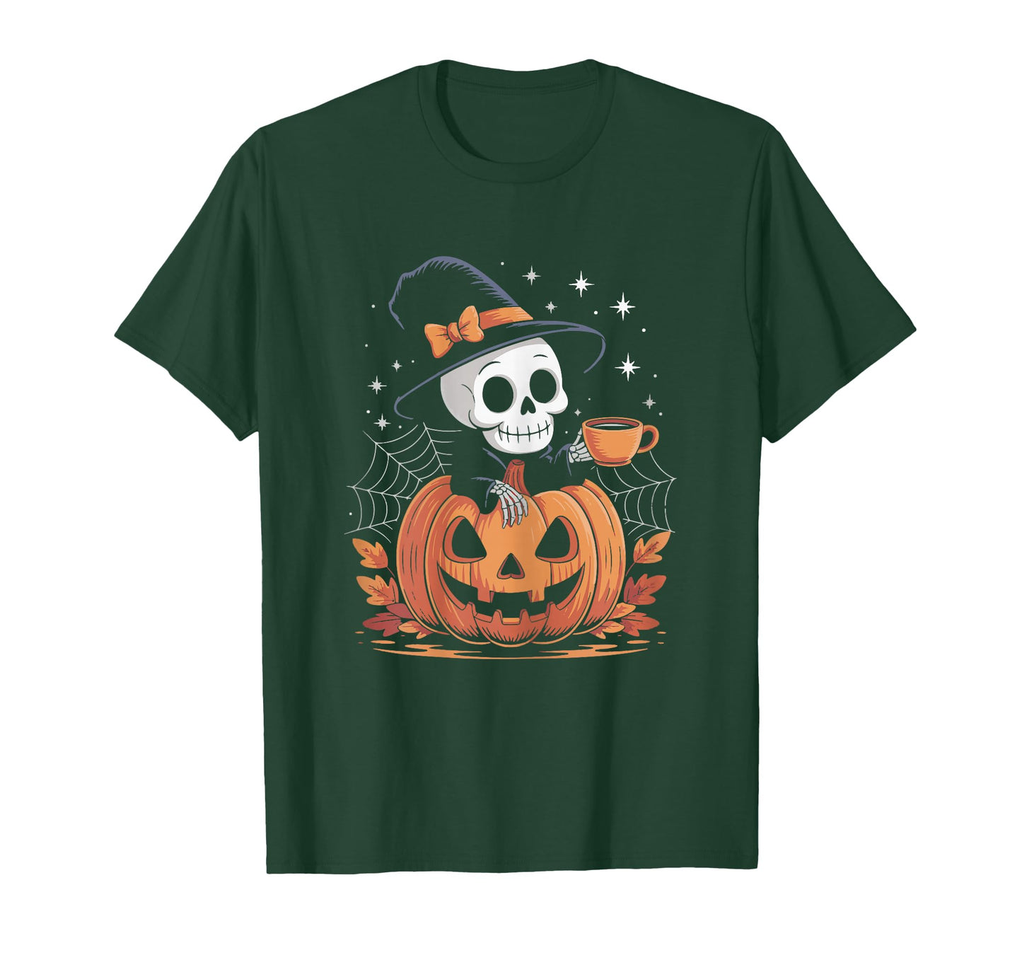 Cute Skeleton Drinking Coffee Lover Halloween Costumes Women T-Shirt