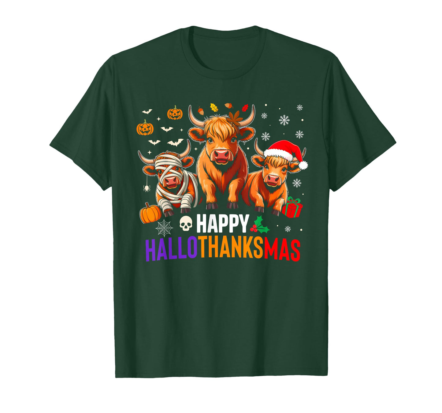 Cow Halloween Thanksgiving Christmas Happy Hallothanksmas T-Shirt