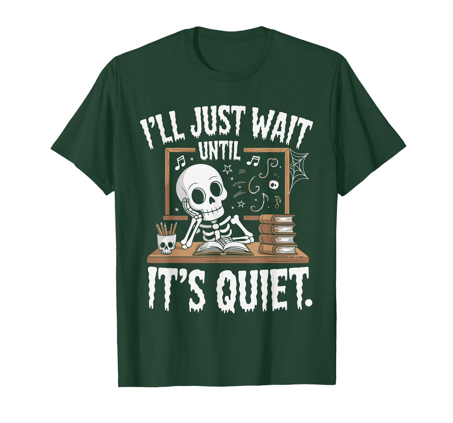Cute Halloween Teacher Skeleton Funny Quiet Classroom Design T-Shirt