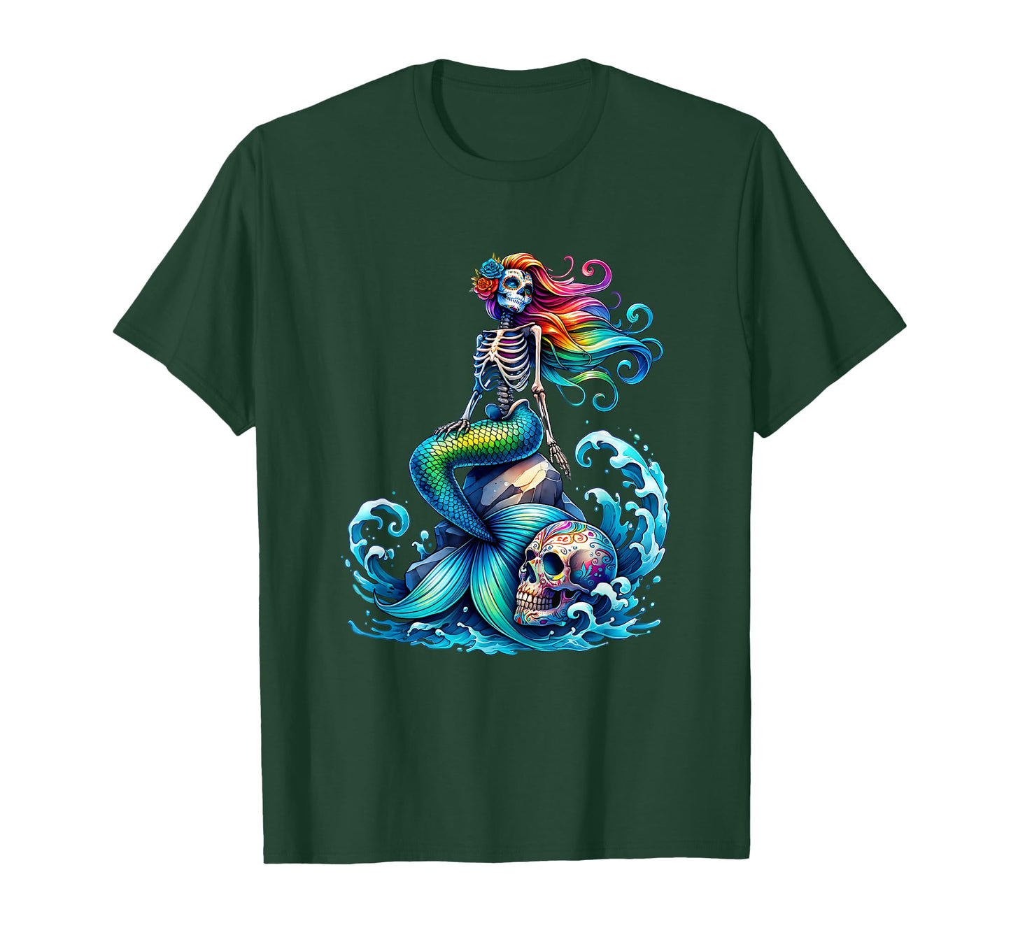 Mermaid Skull Ocean Wave Siren Skeleton Sea T-Shirt