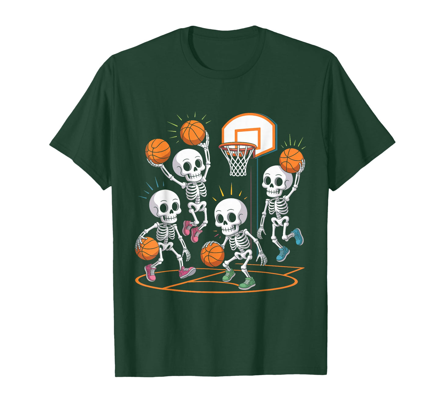Halloween Skeleton Funny Basketball Teens Boys Men T-Shirt