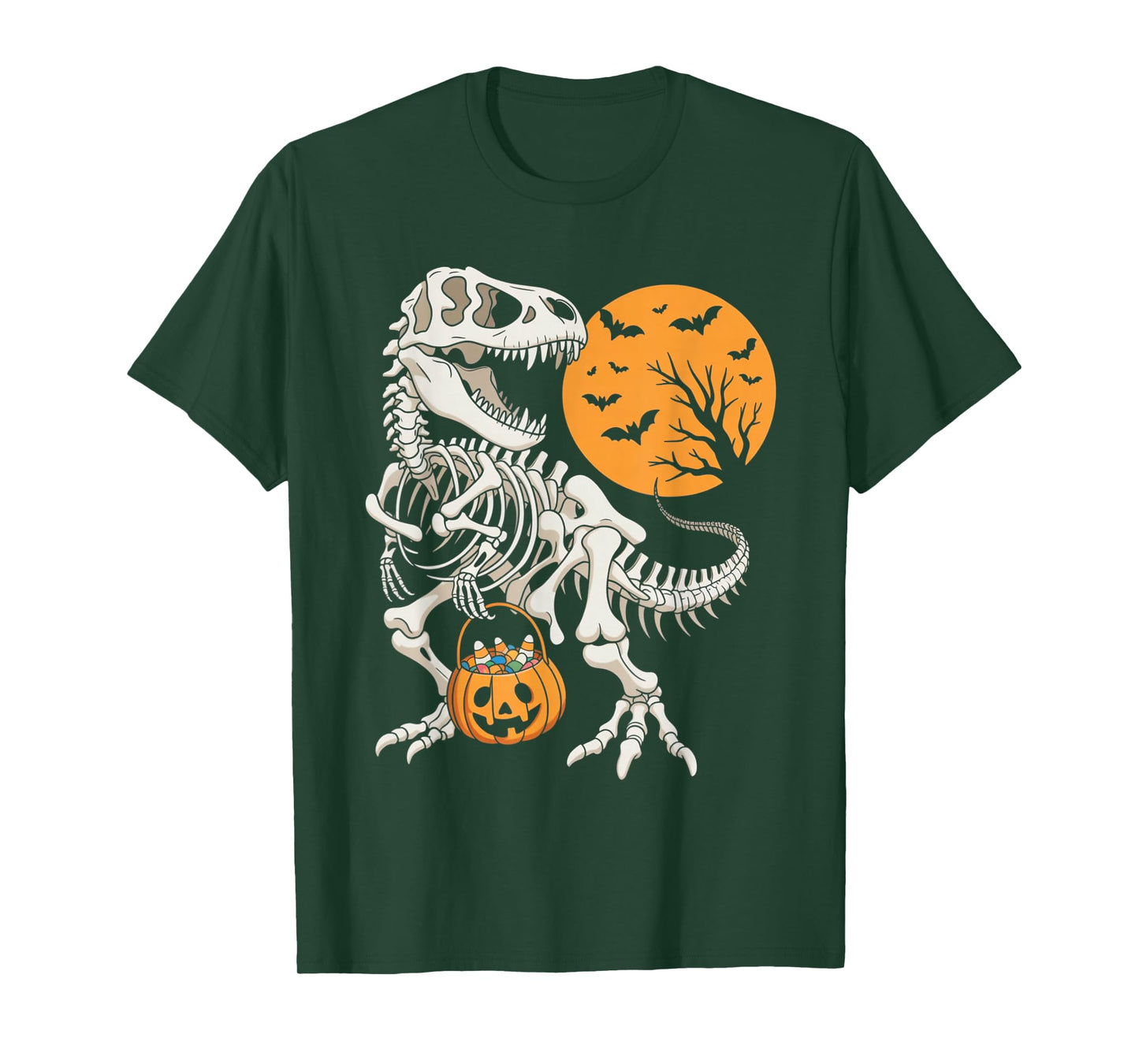 Halloween Boys Dinosaur Skeleton T rex Scary Pumpkin Spooky T-Shirt