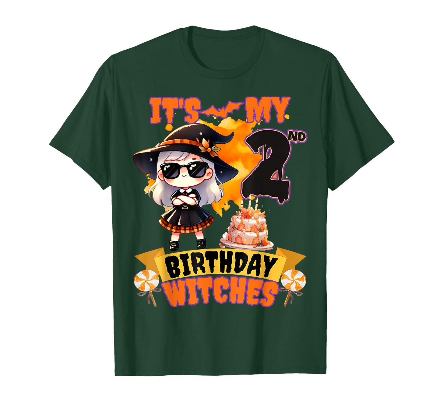 Kids 2nd Birthday Cute Witch 2 Years Old Bday Party Girls T-Shirt