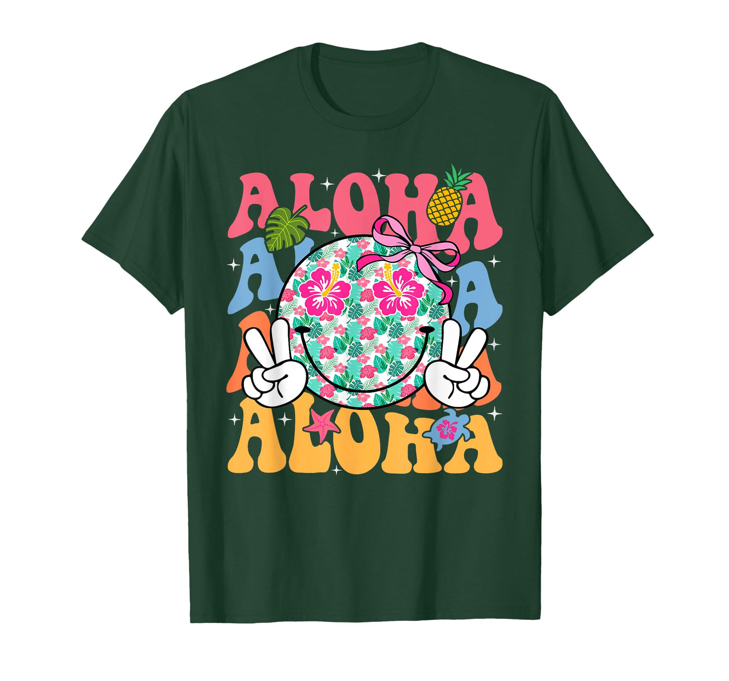 Aloha Hawaiian Cute Smile Face Shaka Hibiscus Kids Girls T-Shirt