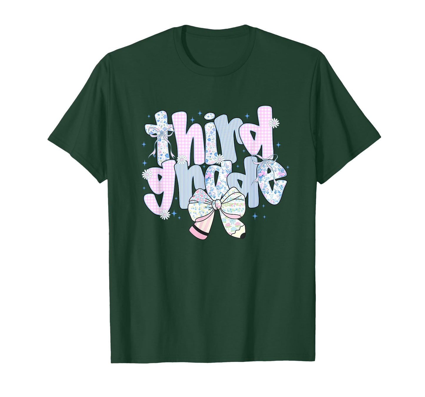 Cute Floral Preppy Third Grade Back To School Teacher Girl T-Shirt