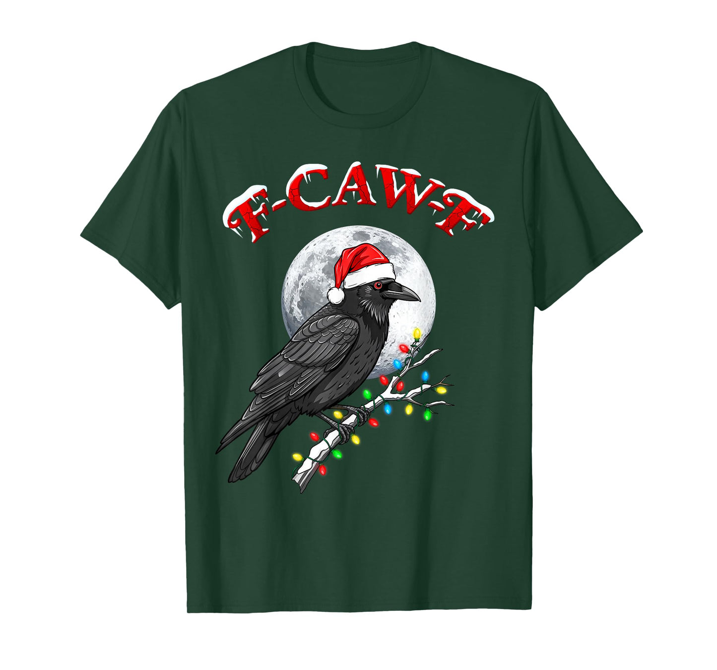 Black Crow F-Caw-F Funny Black Bird Moon Christmas Santa Hat T-Shirt
