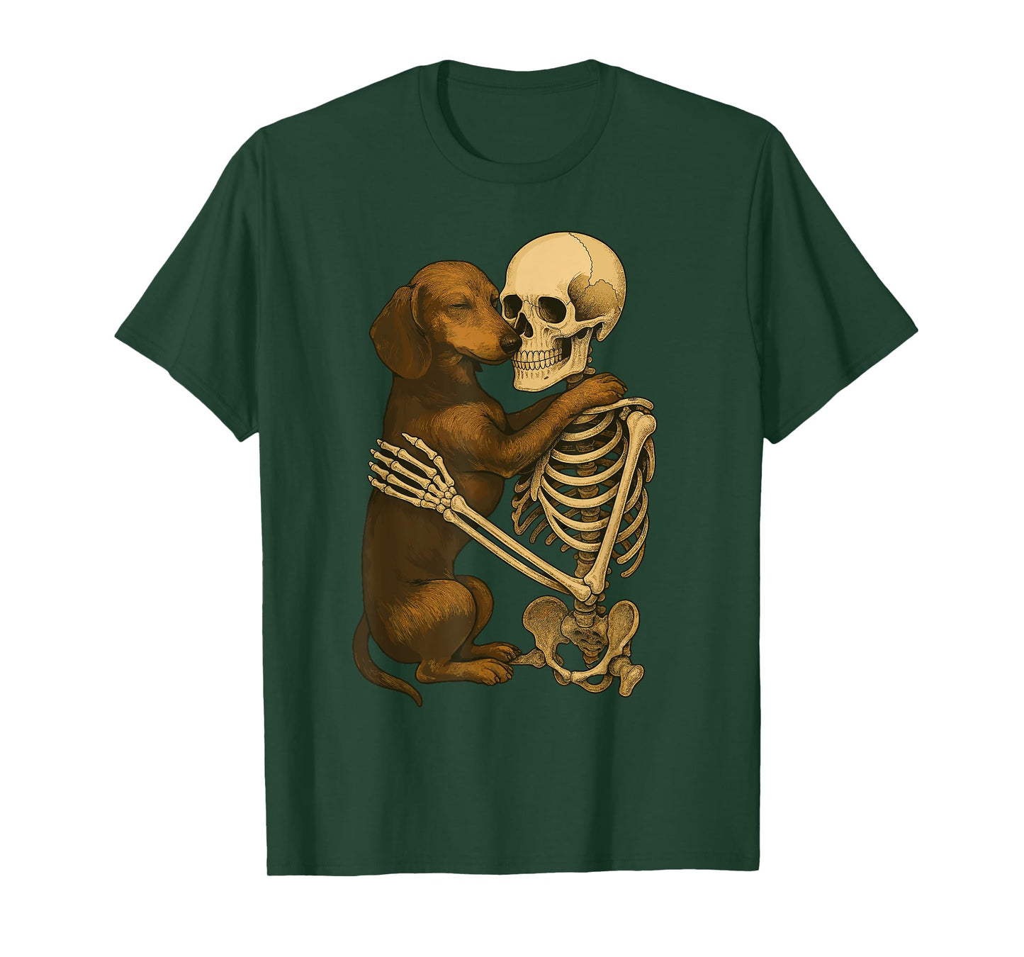 Skeleton Hugging Dachshund T-Shirt