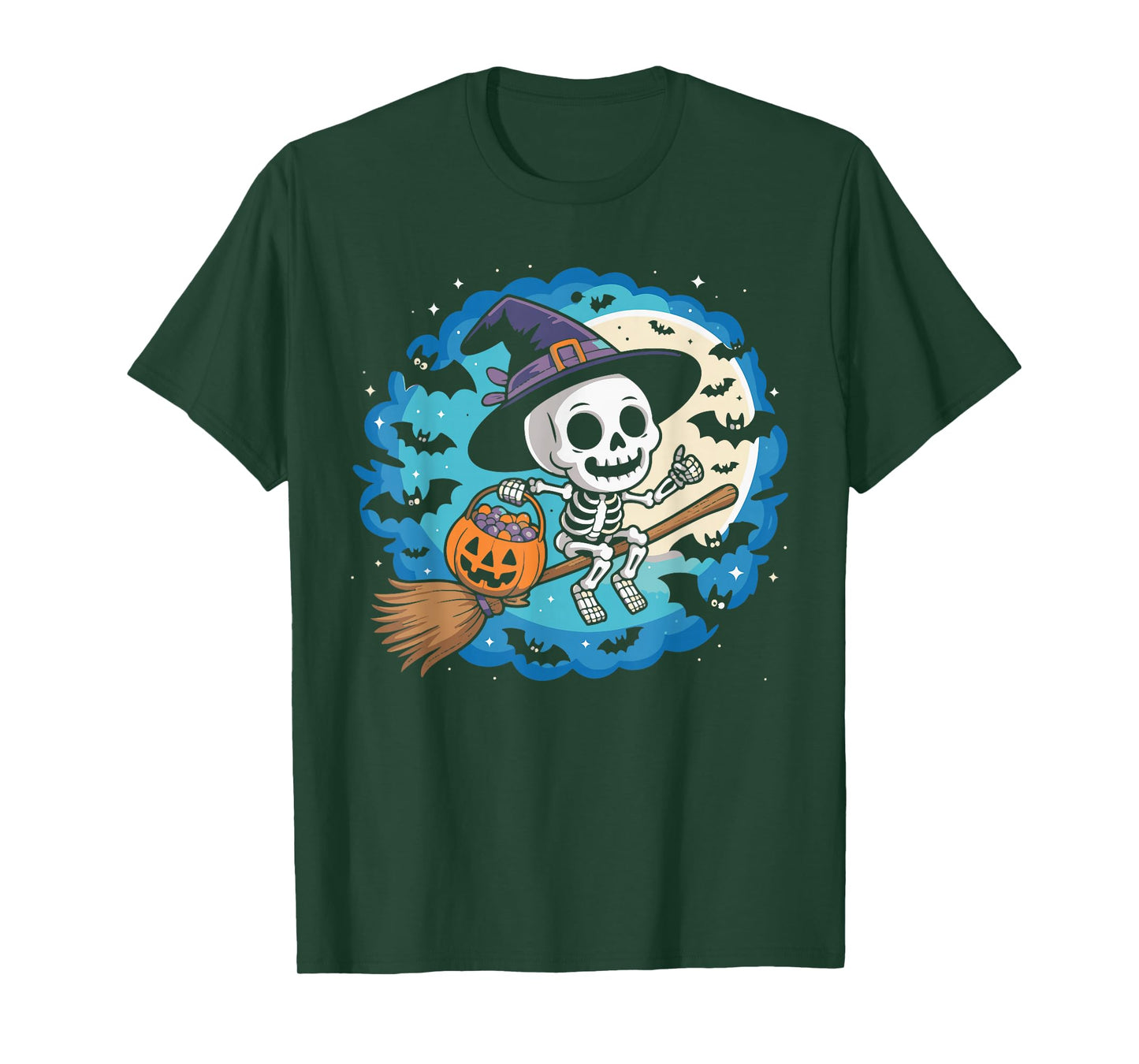 Skeleton Witch Hat Pumpkin Halloween Costume Men Women Kids T-Shirt