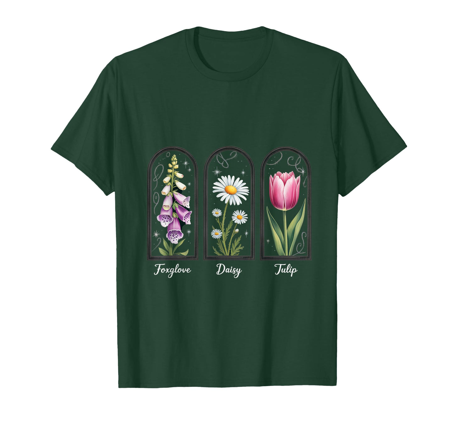 Foxglove Daisy Tulip Soft Wildflower Cluster T-Shirt