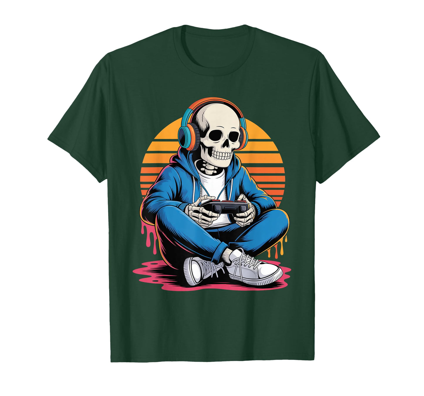 Halloween Skeleton Gamer Video Gaming Boys Men Kids Tees T-Shirt