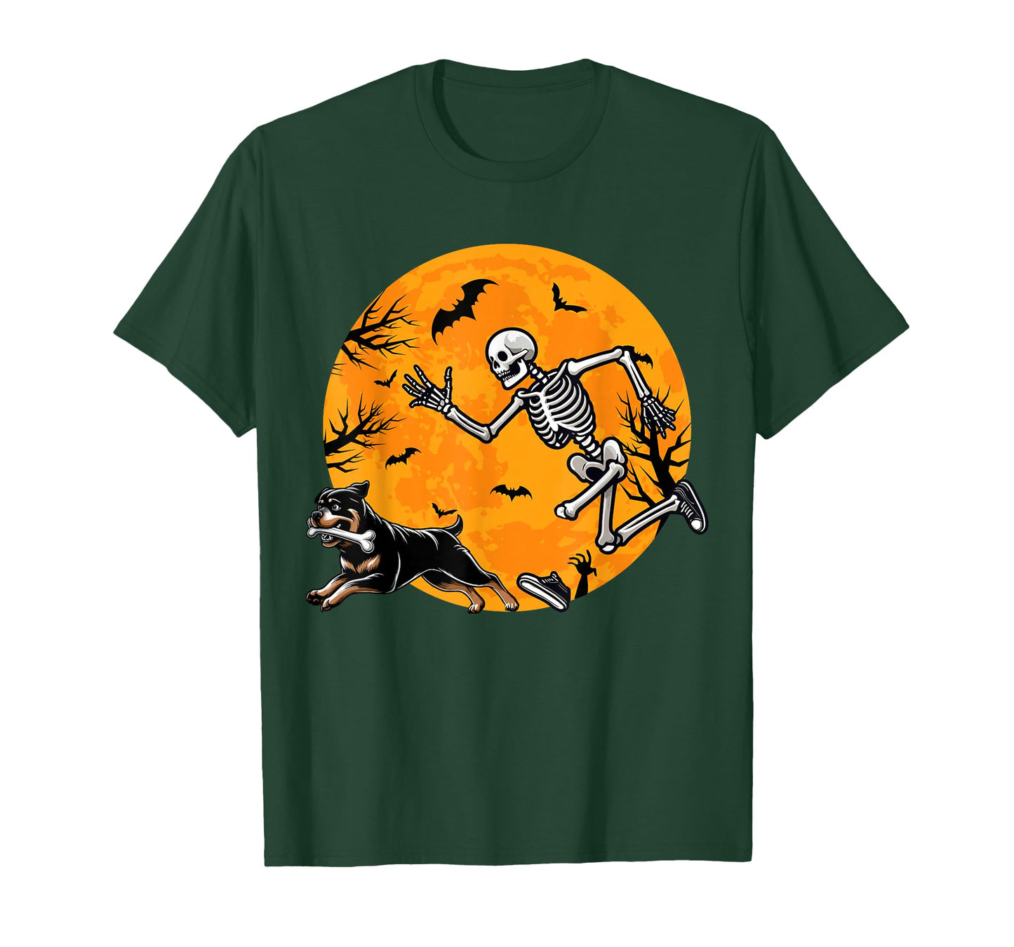 Halloween Dog Skeleton Chasing Dog Halloween Rottweiler T-Shirt