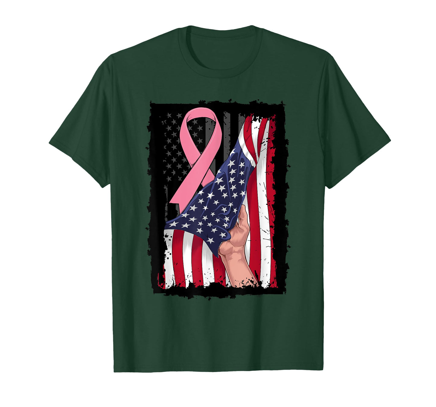 Pink Breast Cancer Awareness American USA Flag 4th of July Women Kids Men T-Shirt