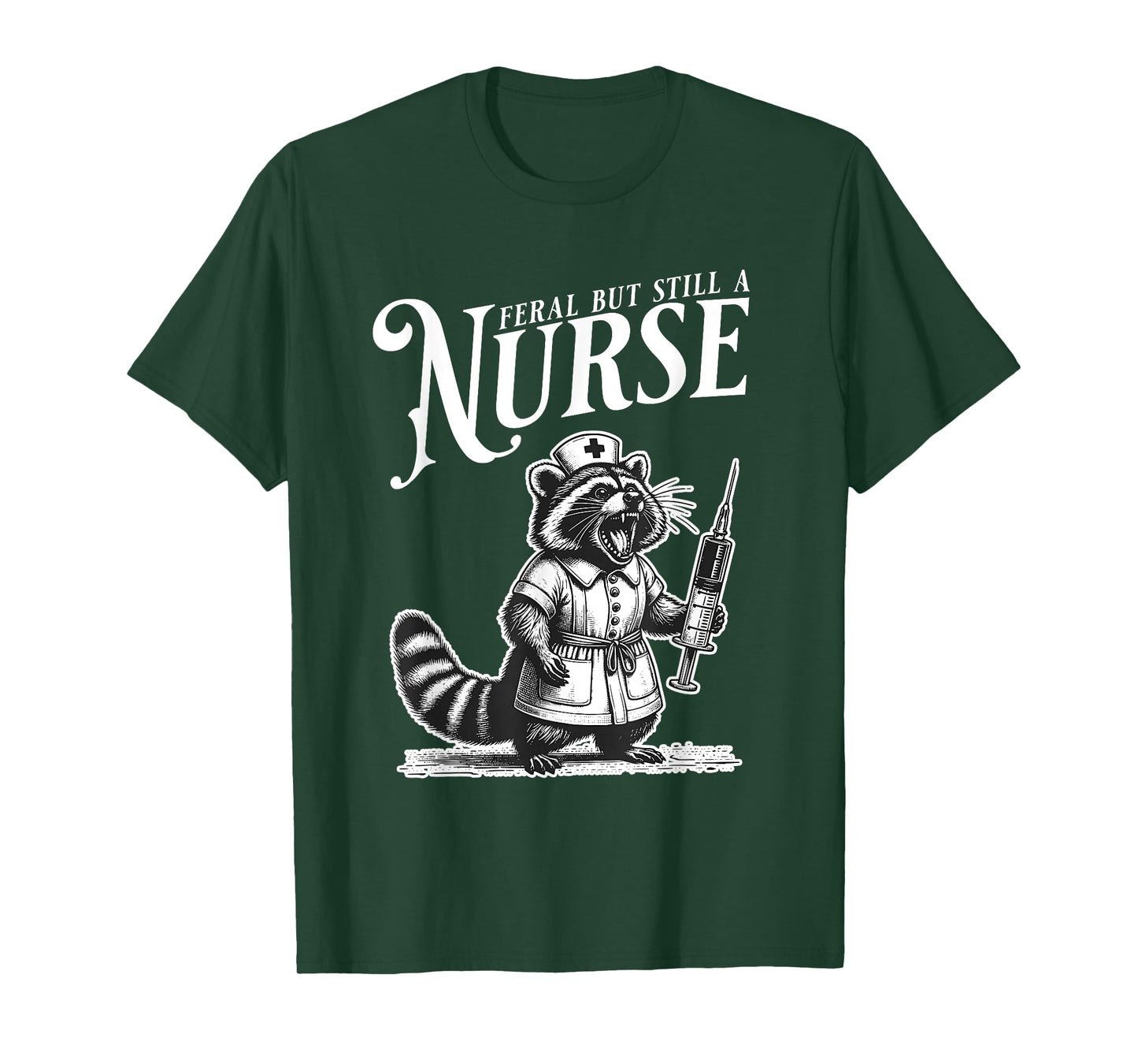 Funny Raccoon Feral But Still A Nurse Retro Trash Panda T-Shirt
