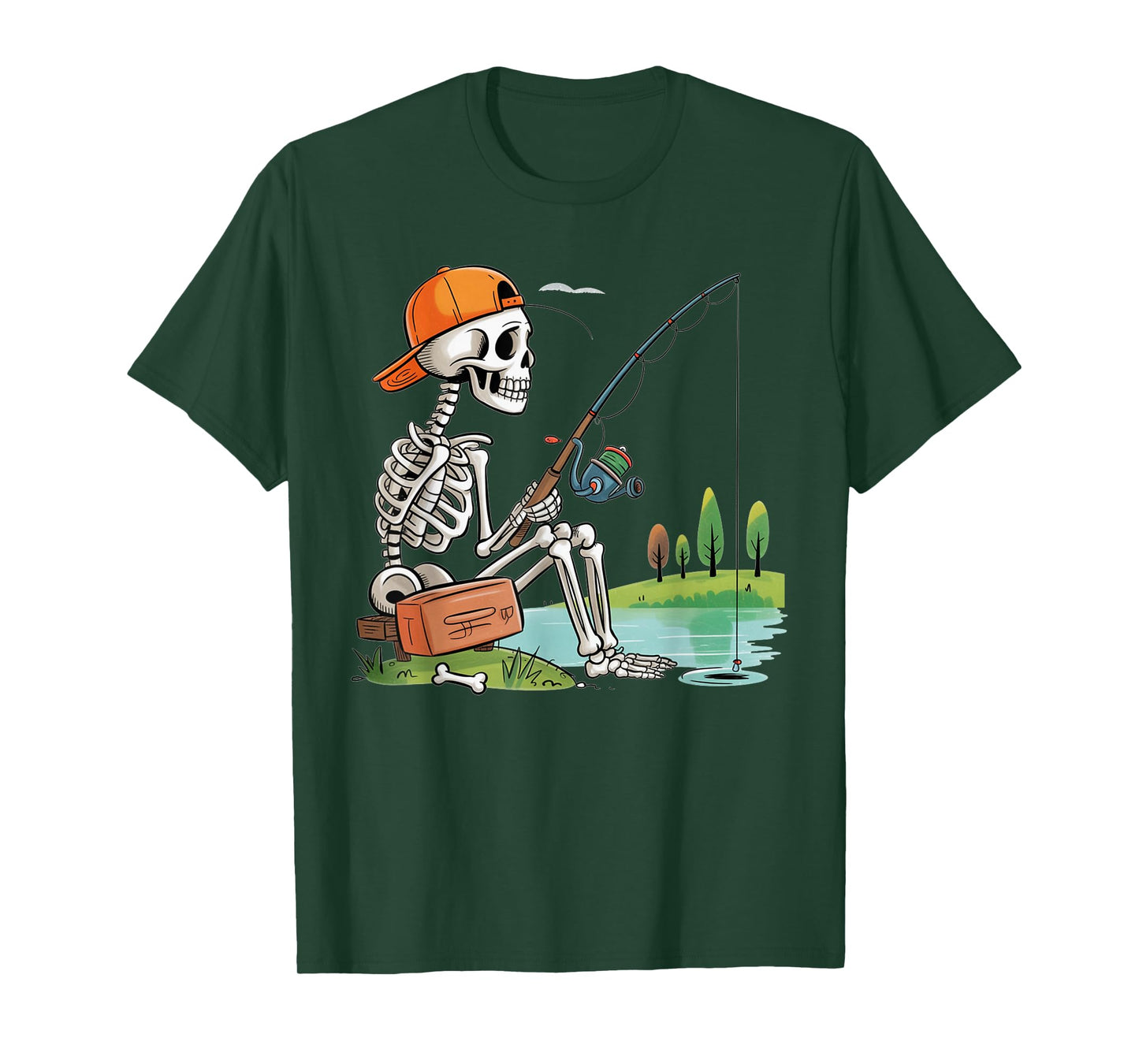 Skeleton Fishing Halloween Costume Funny Fishing Boys Kids T-Shirt