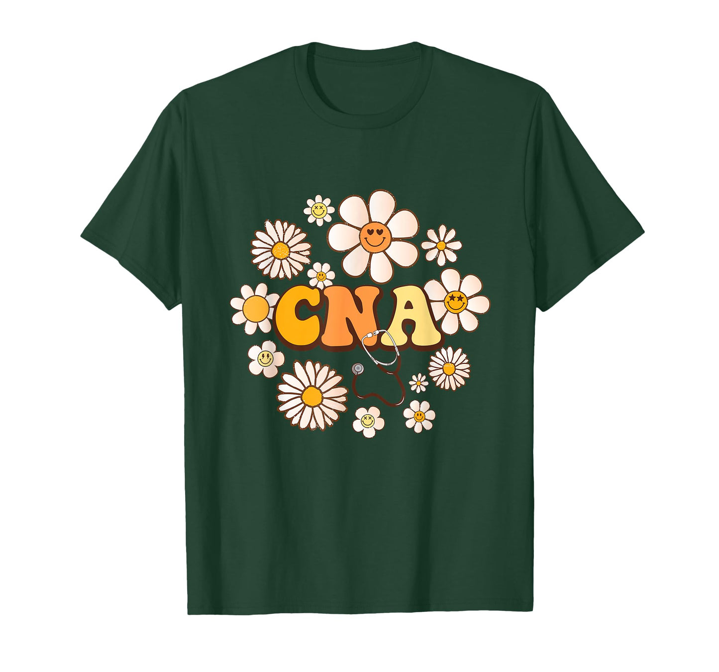 Groovy smile face wildFlower CNA Certified Nursing Assistant T-Shirt