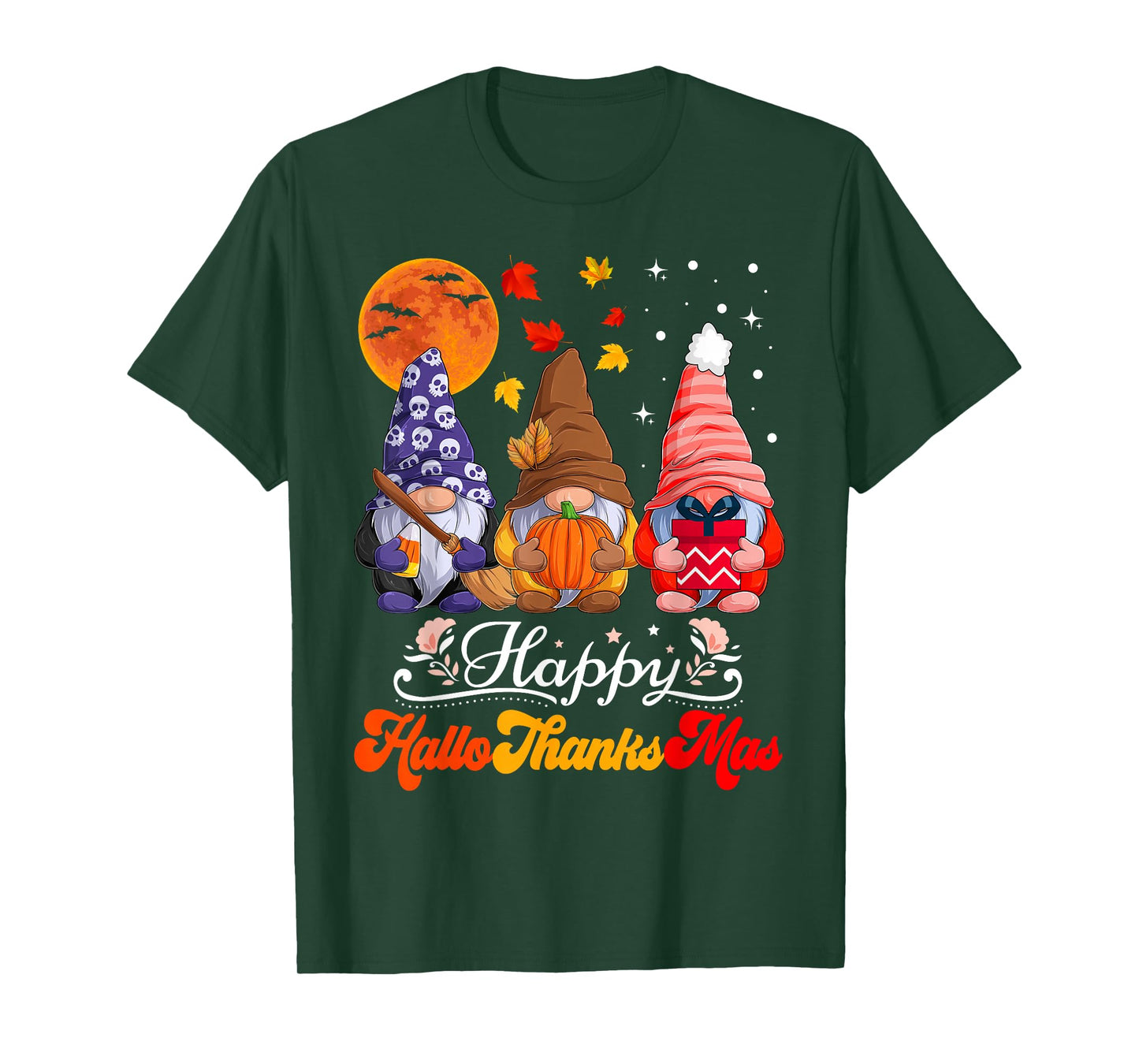 Halloween Thanksgiving Christmas Happy HalloThanksMas Gnomes T-Shirt