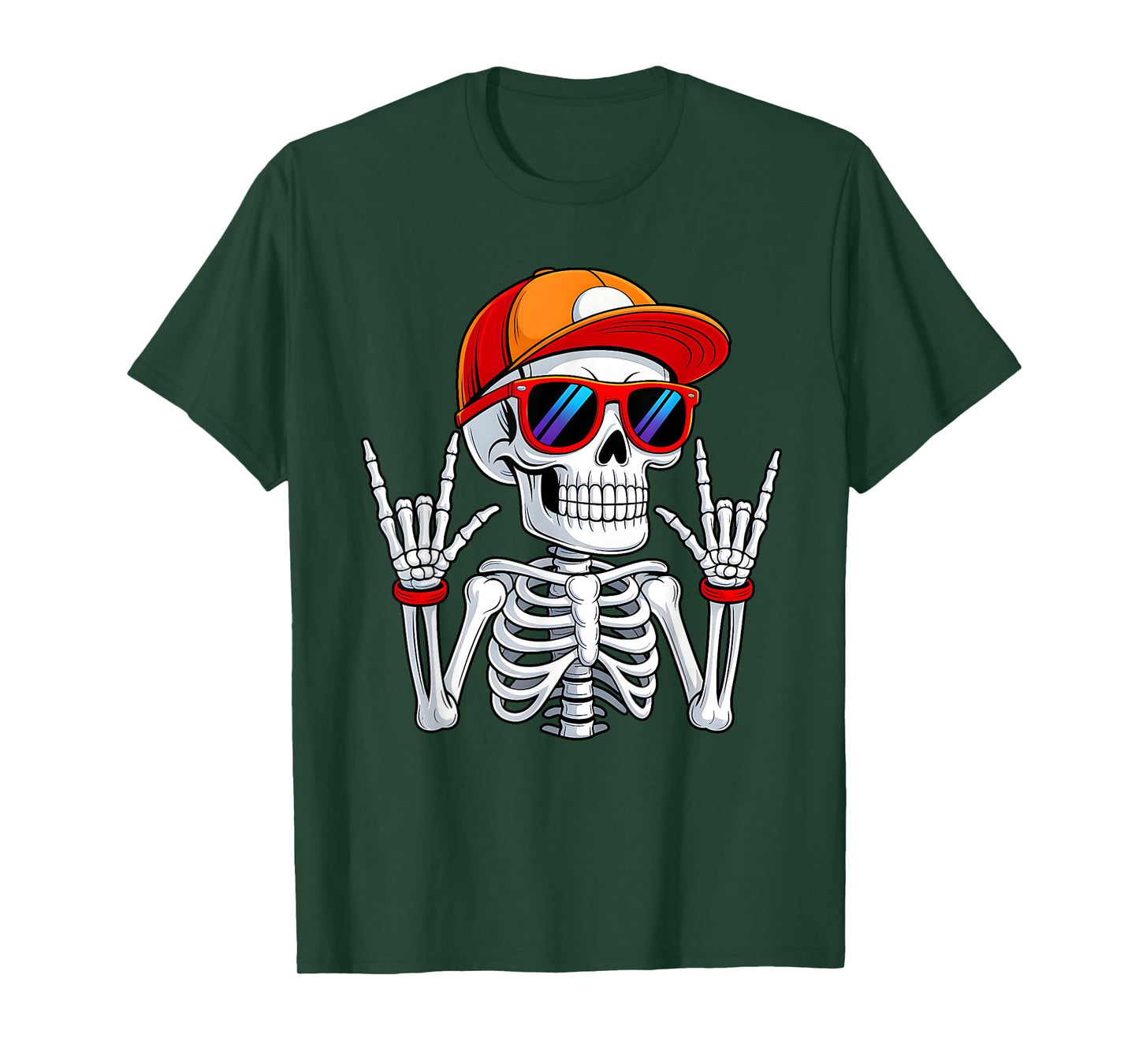 Halloween Skater Teen Boy Cool Skeleton Rock and Roll Kids T-Shirt