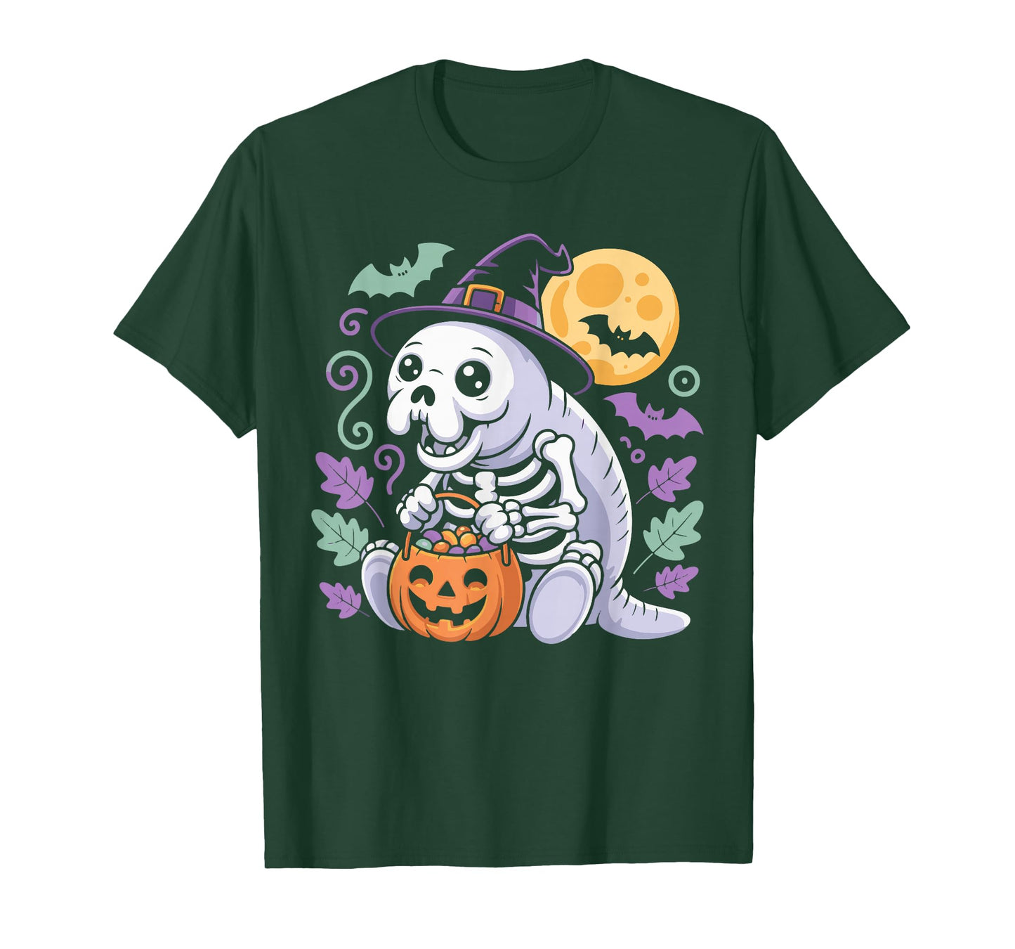 Manatee Witch Hat Skeleton Pumpkin Halloween Costume Outfit T-Shirt